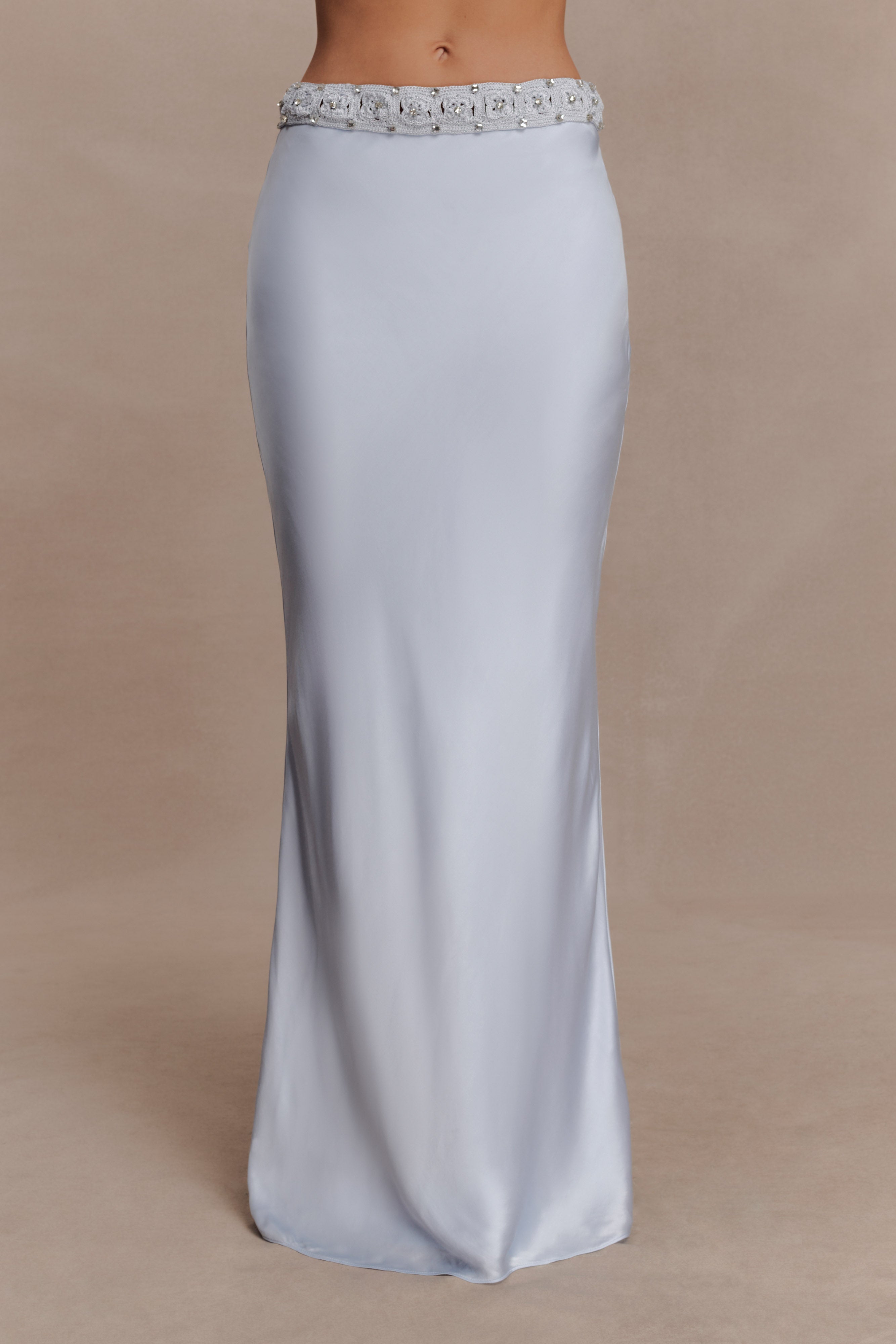 Clementine Chiffon Hand Beaded Maxi Skirt - Pale Blue | MESHKI US