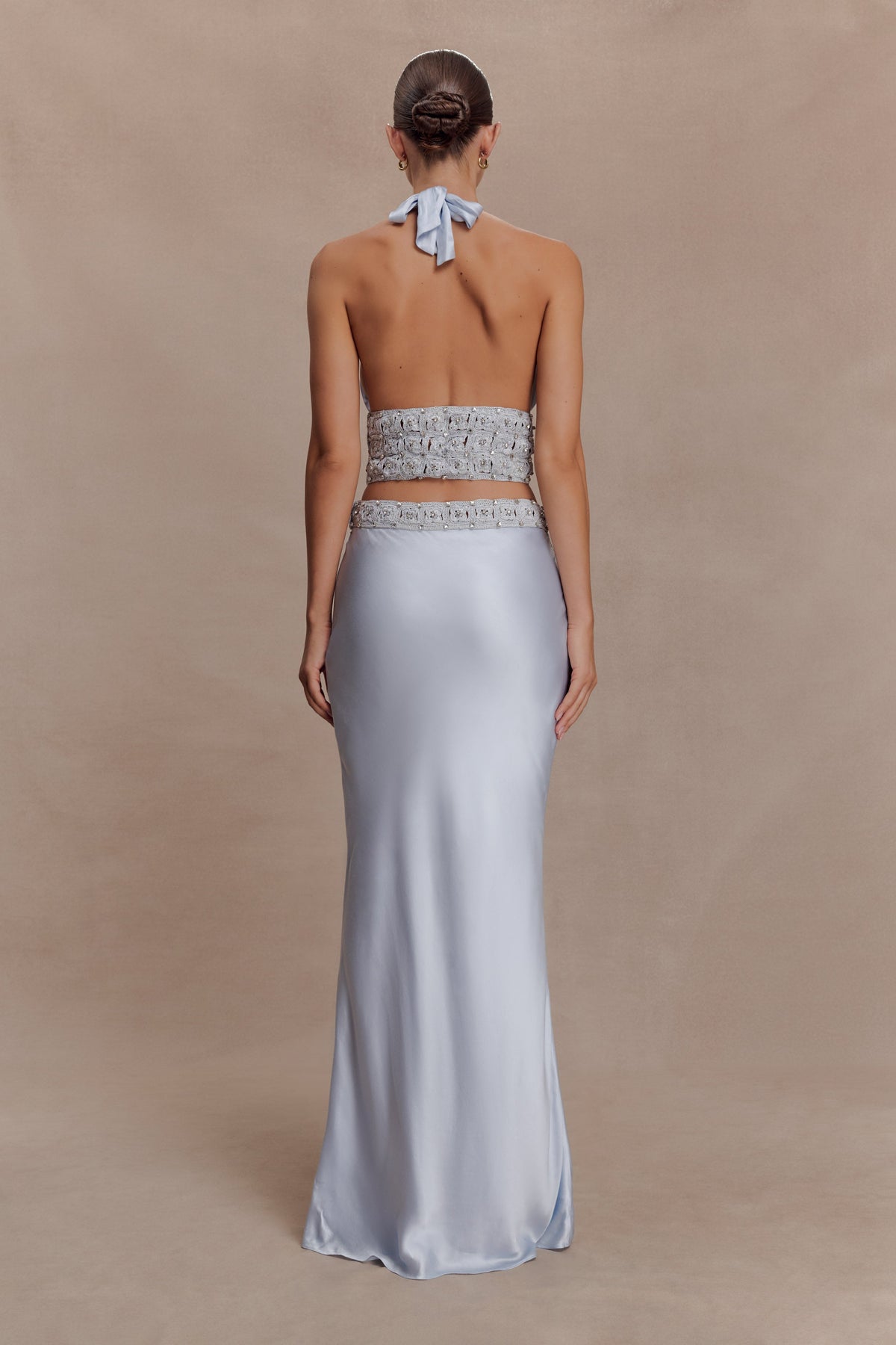Clementine Chiffon Hand Beaded Maxi Skirt - Pale Blue #2