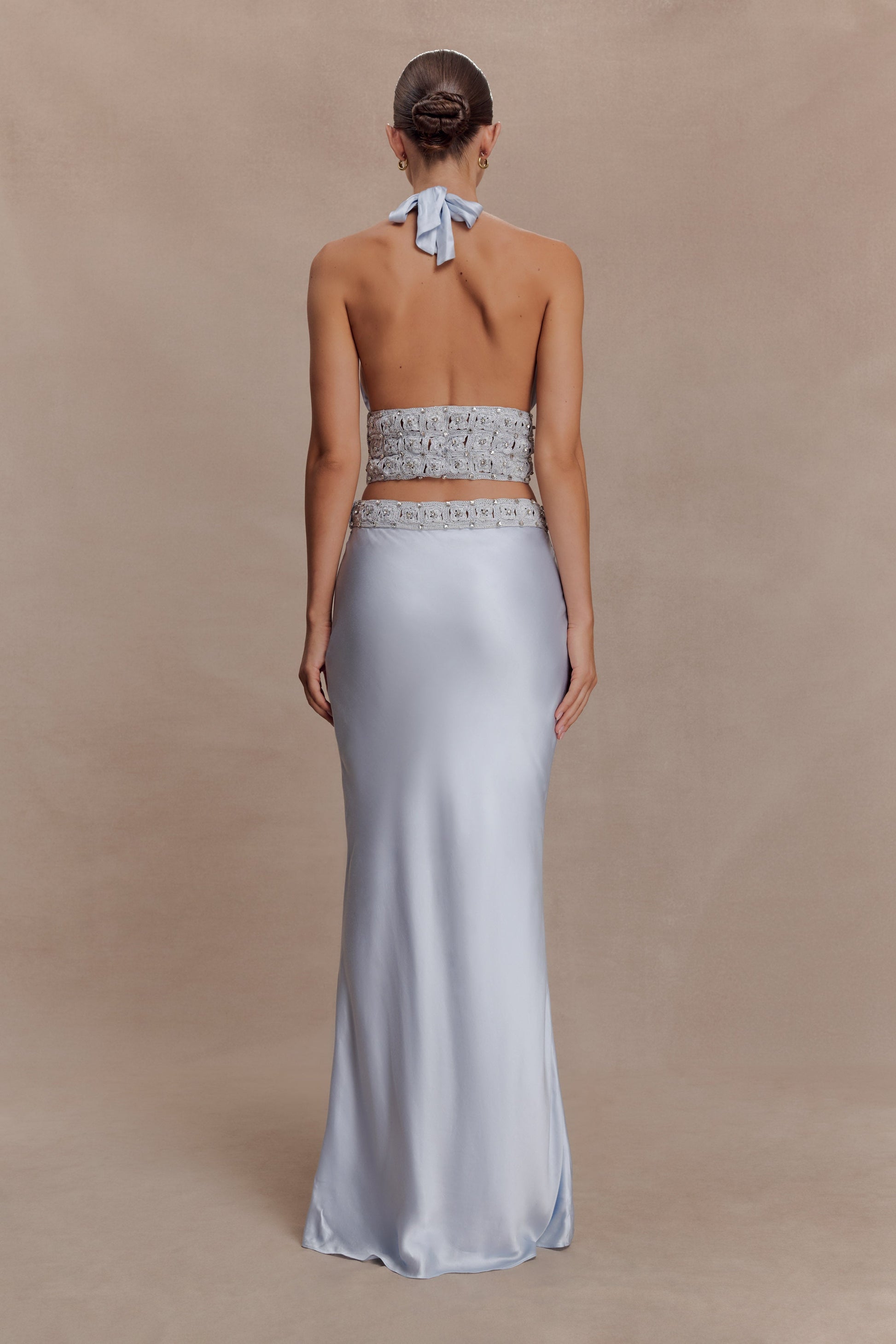 Clementine Chiffon Hand Beaded Maxi Skirt - Pale Blue #2