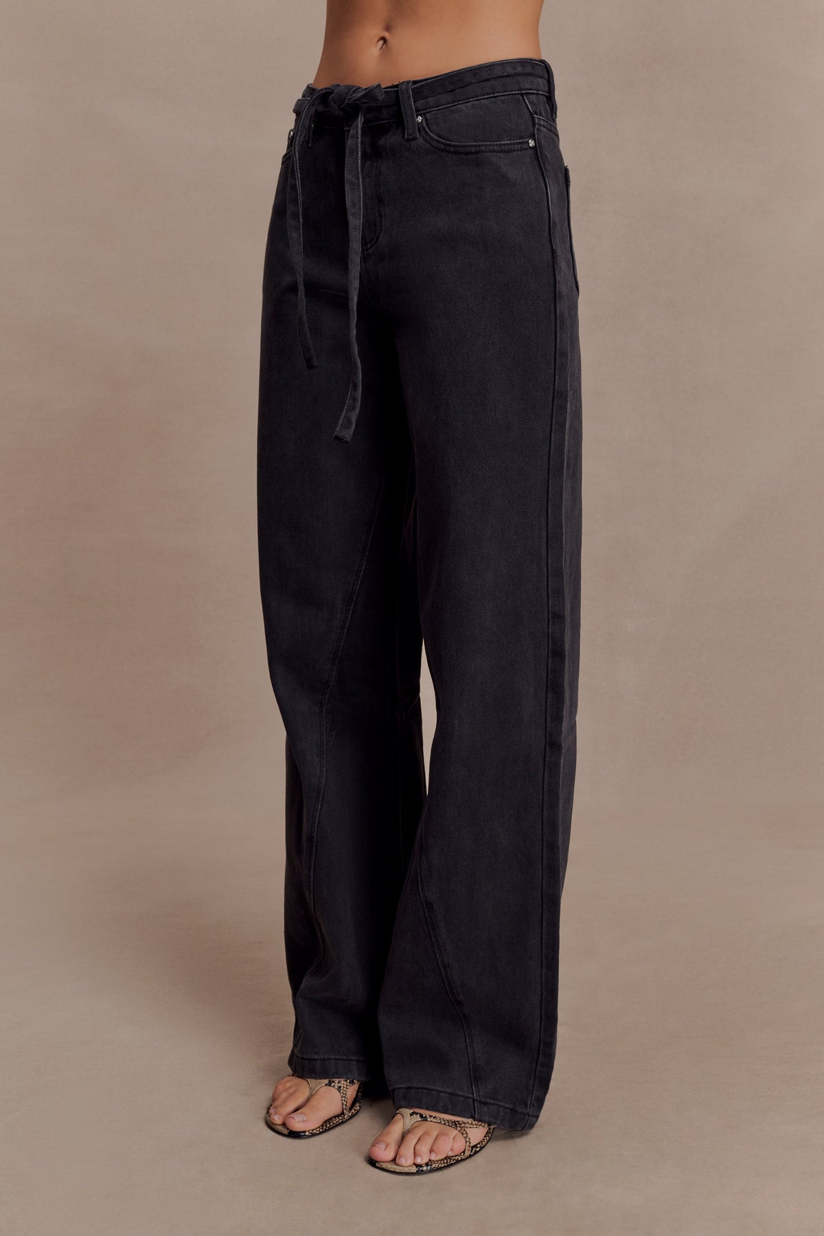 Perrie Mid Rise Straight Leg Tie Jeans - Washed Black #3
