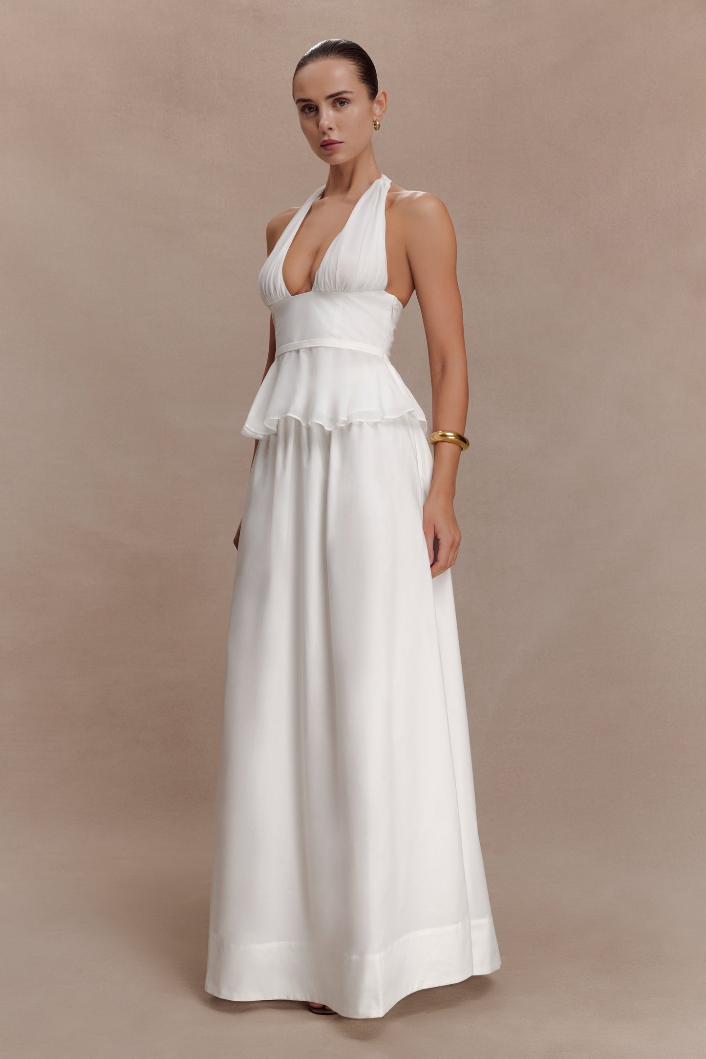 River Gathered Maxi Skirt - White