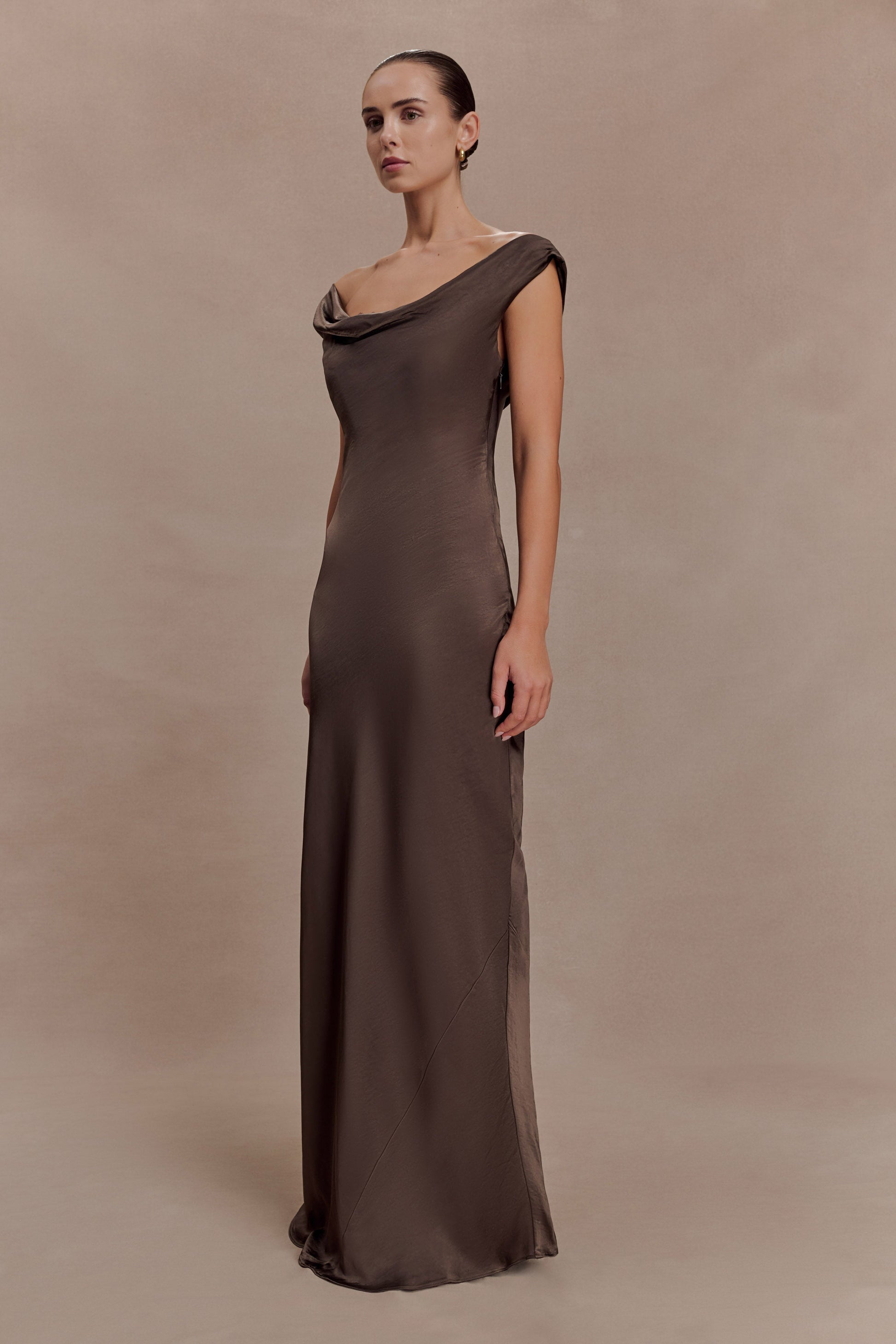 mocha brown dress Made The Right Call Collared Midi T-Shirt through) Stella Draped Slinky Maxi Dress