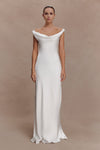 Ashley Cowl Neck Lace And Satin Maxi Dress - Ivory