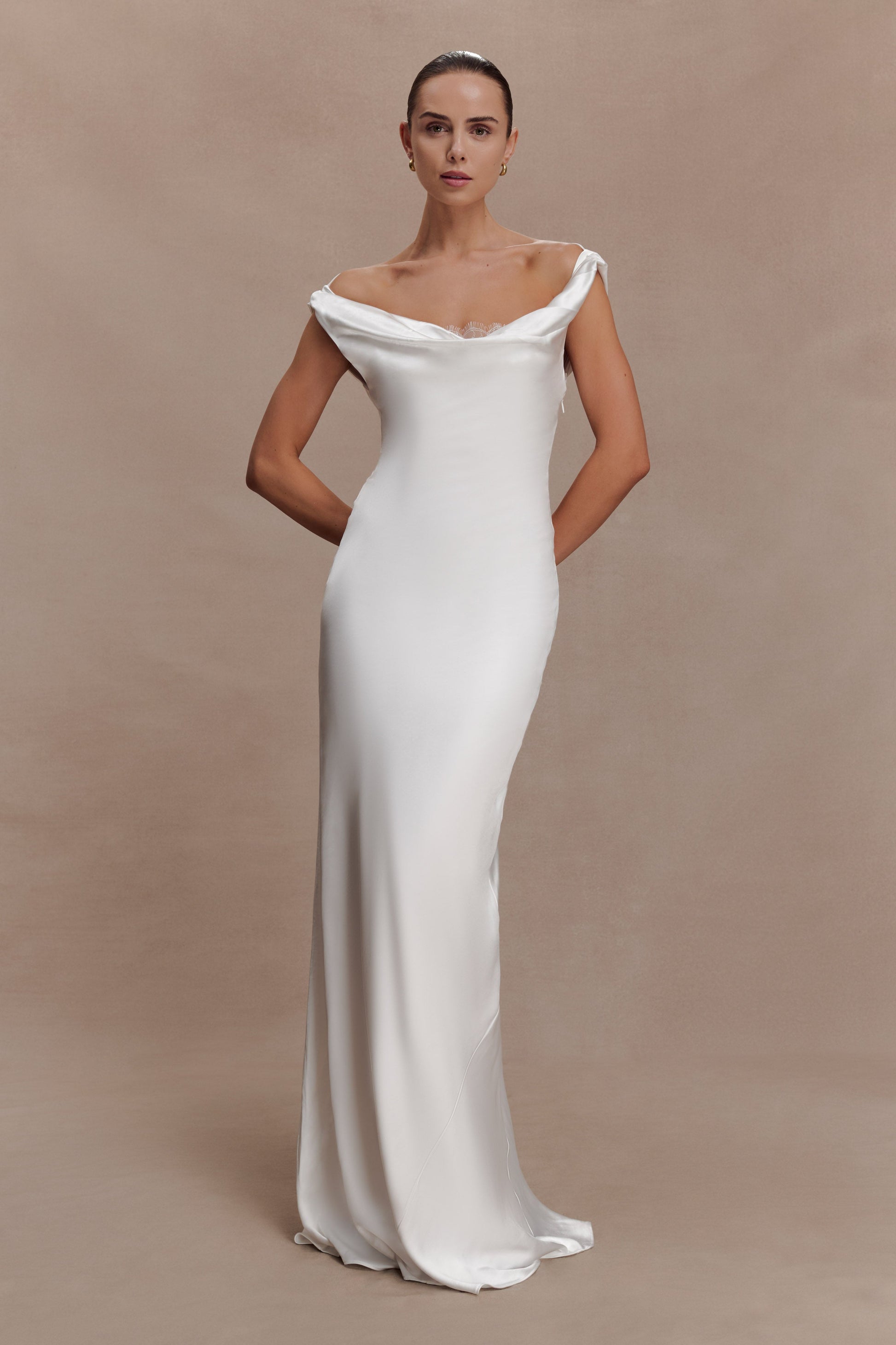 Ashley Cowl Neck Lace And Satin Maxi Dress - Ivory Ashley Cowl Neck Lace And Satin Maxi Dress - Ivory