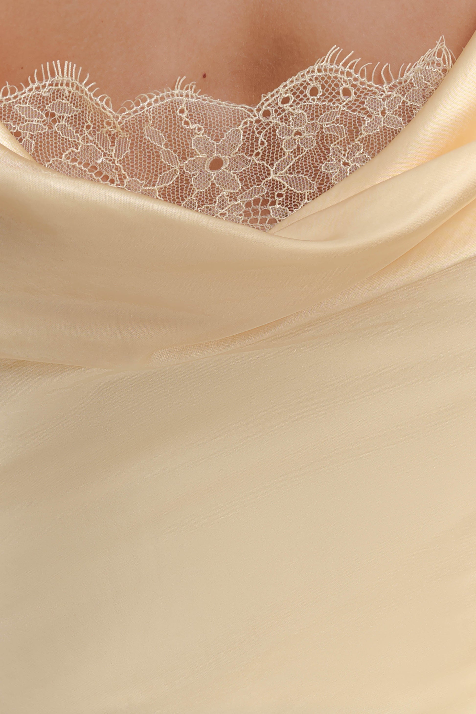 Eliza Long Sleeve Cowl Lace And Satin Maxi Dress - Lemon #7