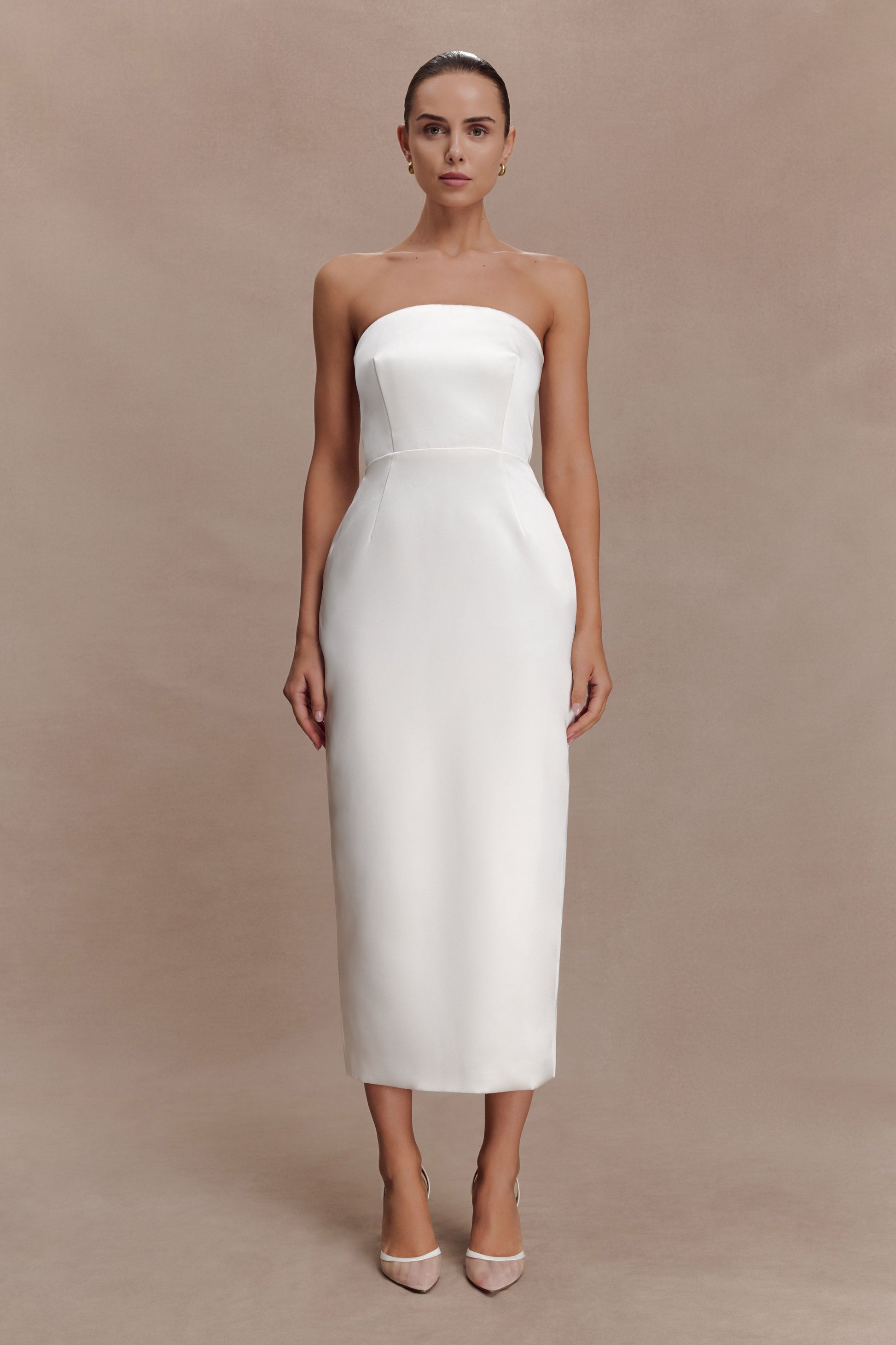 Ophelia Peplum Satin Maxi Dress / Ivory | MESHKI