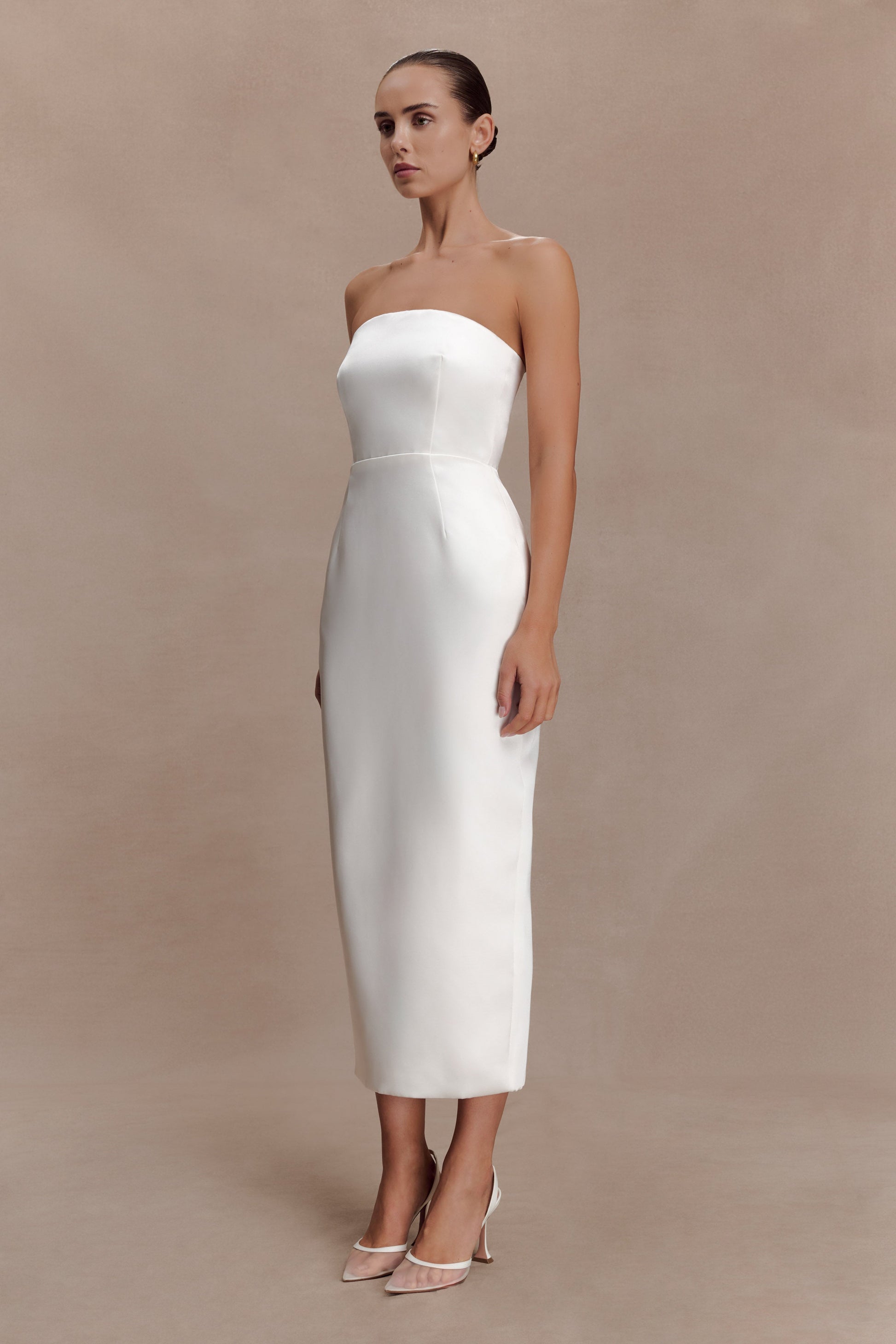 Ophelia Peplum Satin Maxi Dress / Ivory | MESHKI