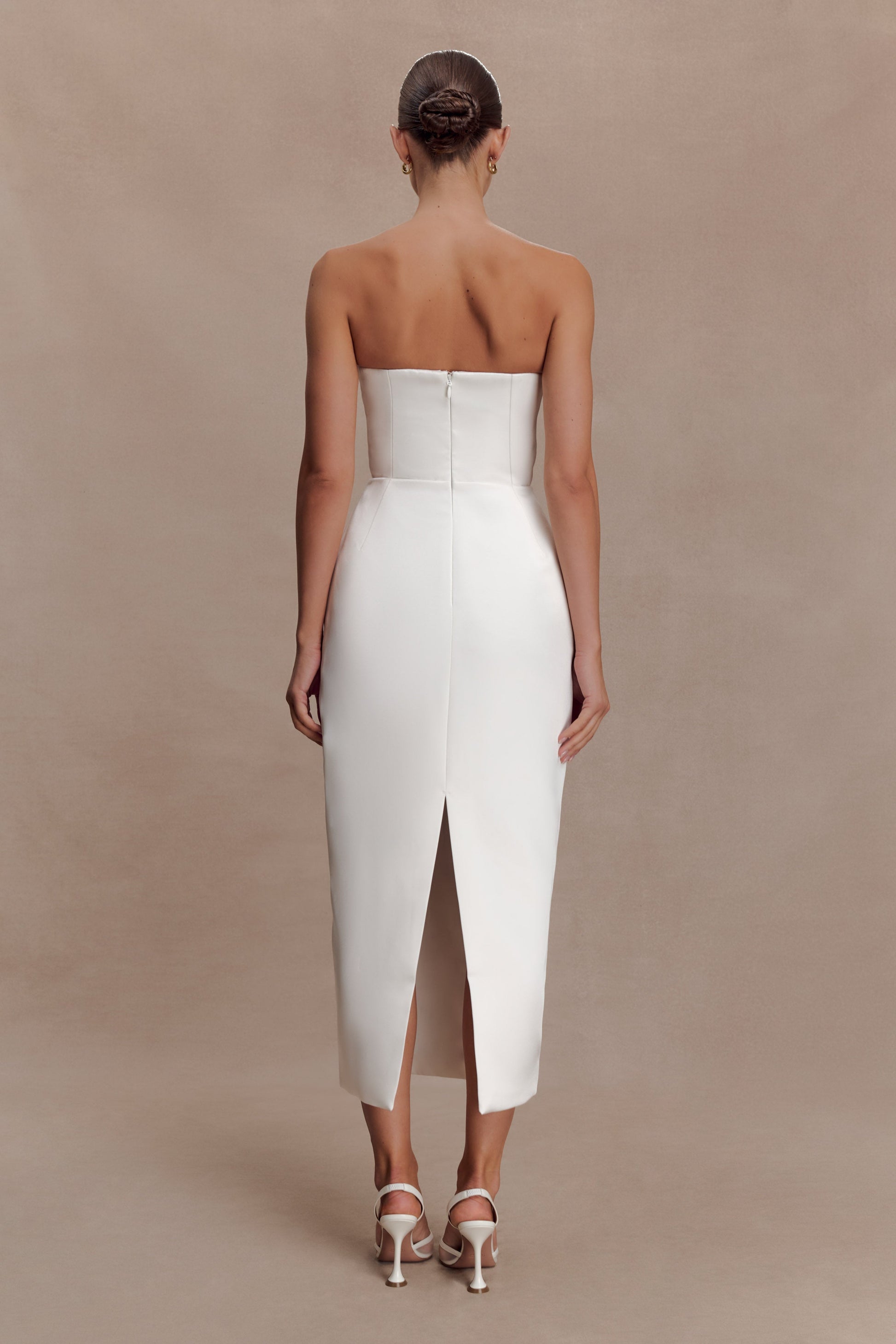 Ophelia Peplum Satin Maxi Dress / Ivory | MESHKI
