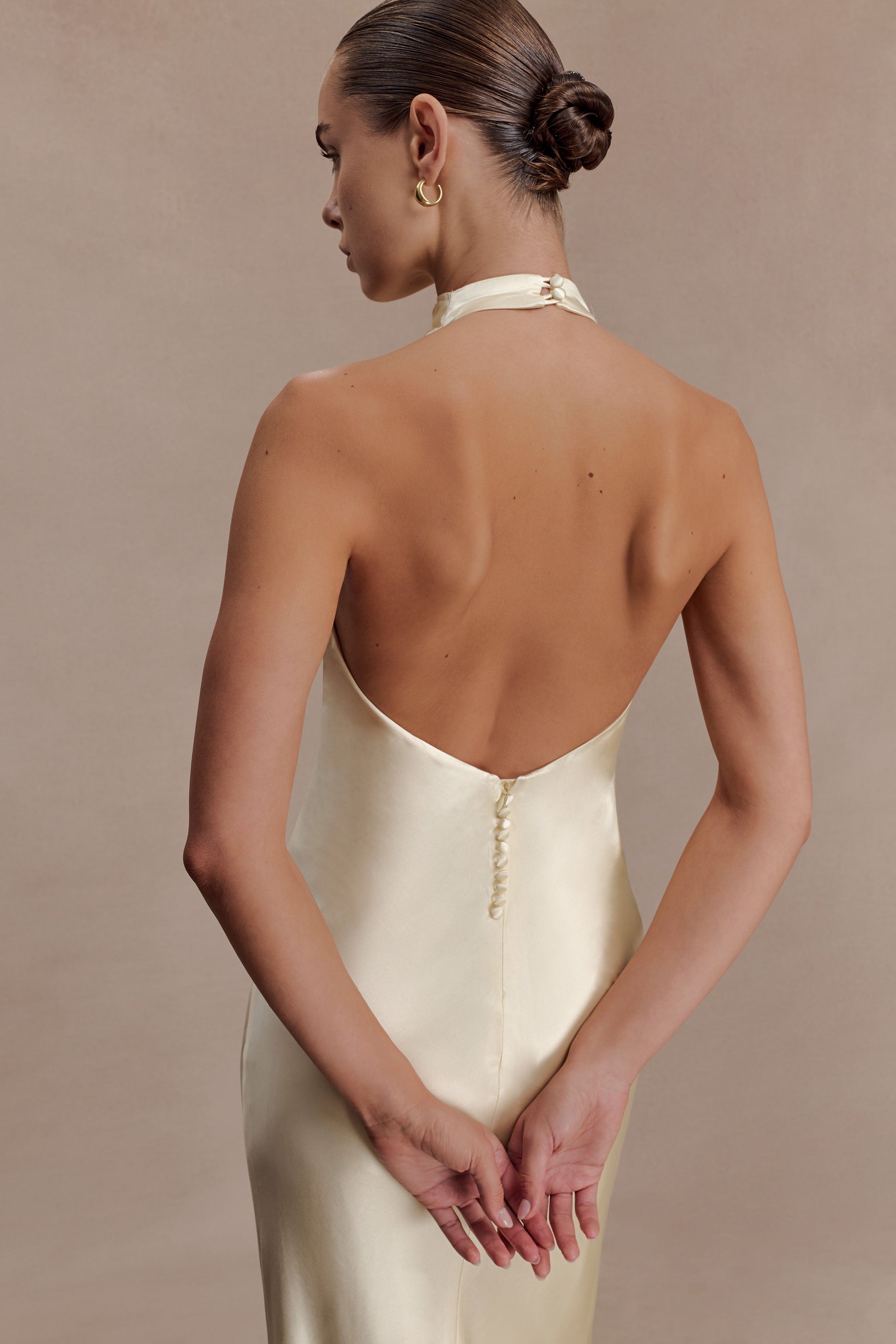 Esther Iridescent Satin Cowl Maxi Dress - Lemon Sorbet | MESHKI US Esther Iridescent Satin Cowl Maxi Dress - Lemon Sorbet | MESHKI US