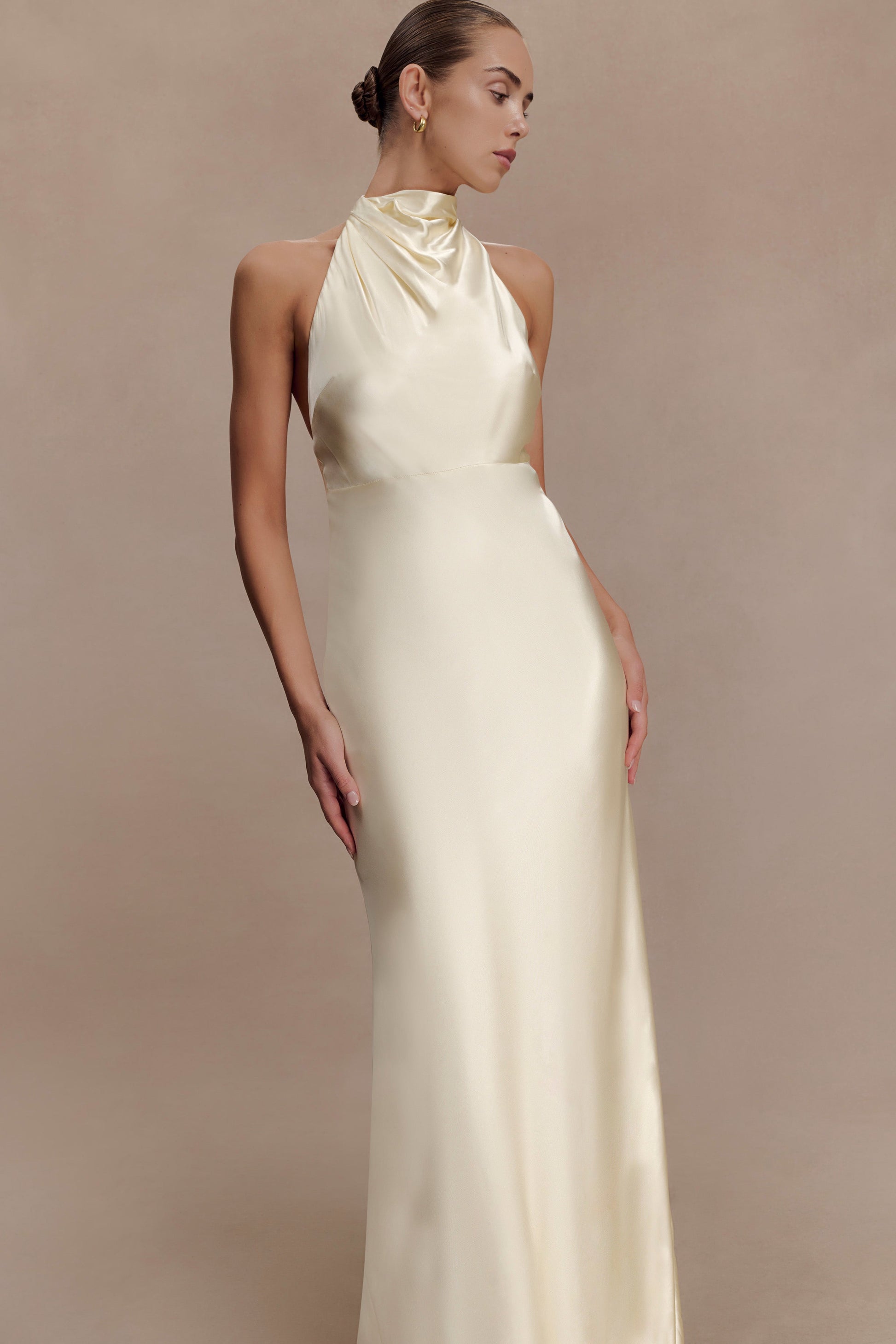 Esther Iridescent Satin Cowl Maxi Dress / Lemon Sorbet | MESHKI | XL Esther Iridescent Satin Cowl Maxi Dress / Lemon Sorbet | MESHKI | XL