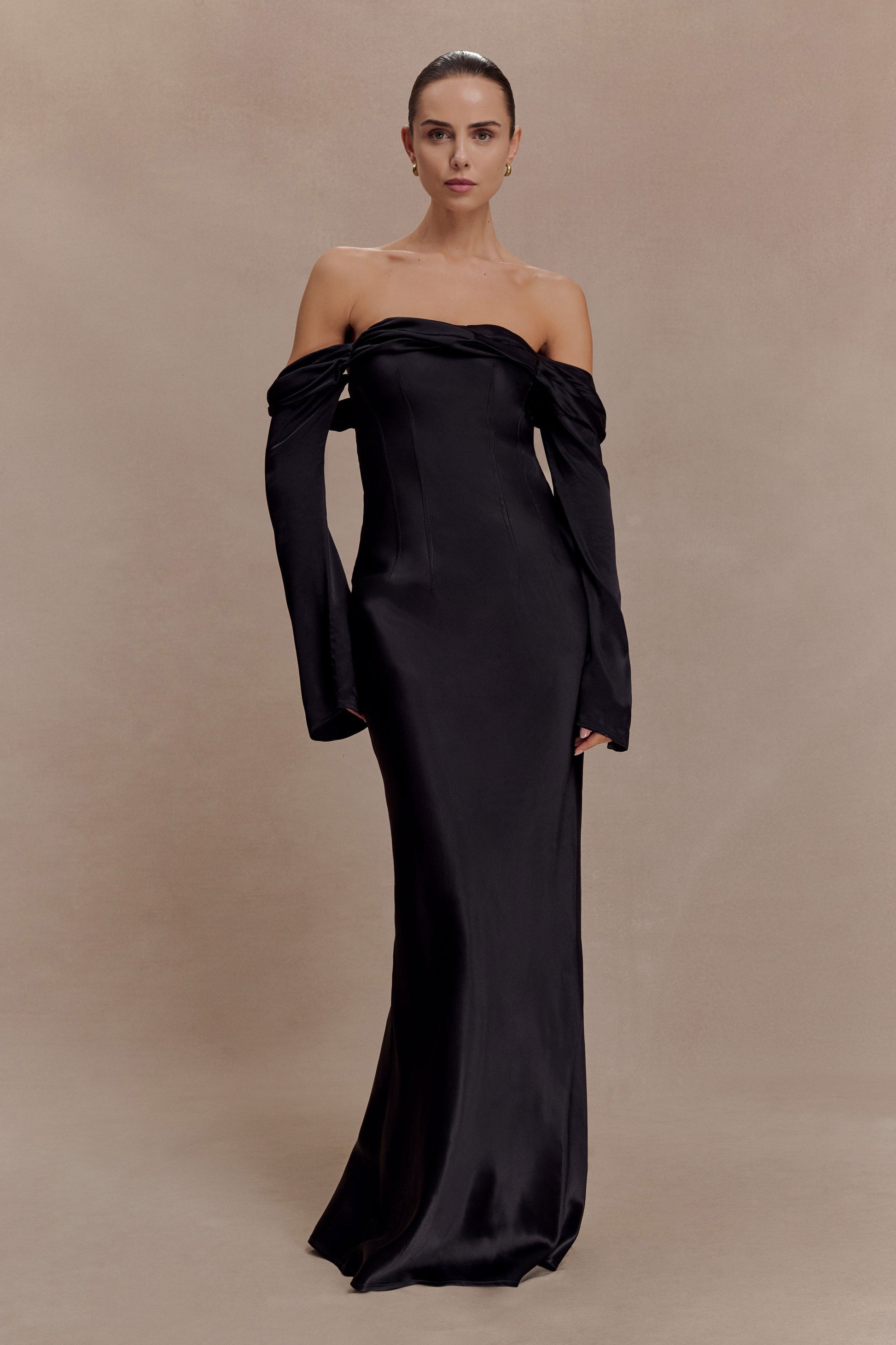 Giselle Off Shoulder Cowl Neck Maxi Dress - Black | MESHKI US Giselle Off Shoulder Cowl Neck Maxi Dress - Black | MESHKI US