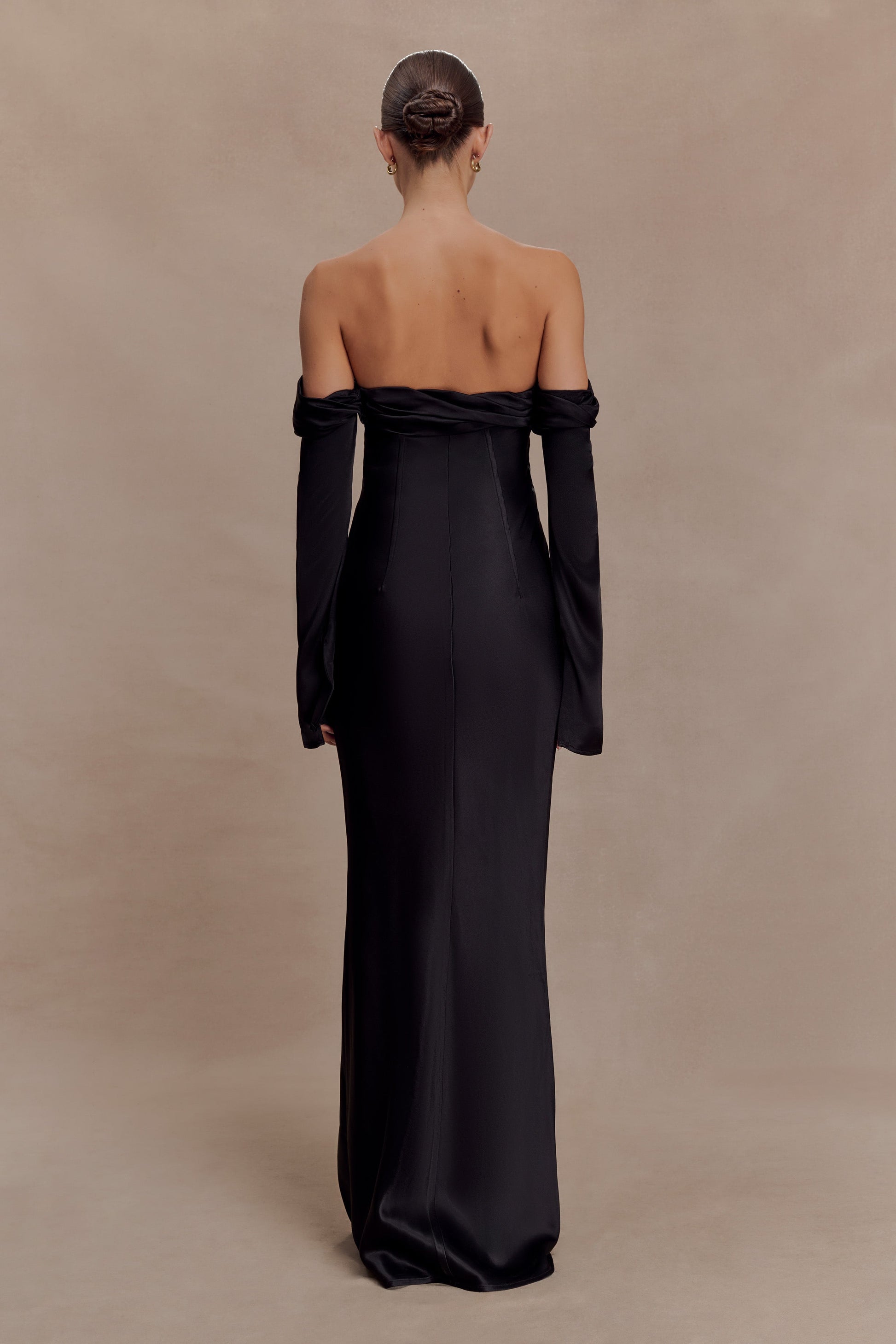 Giselle Off Shoulder Cowl Neck Maxi Dress - Black | MESHKI US Giselle Off Shoulder Cowl Neck Maxi Dress - Black | MESHKI US