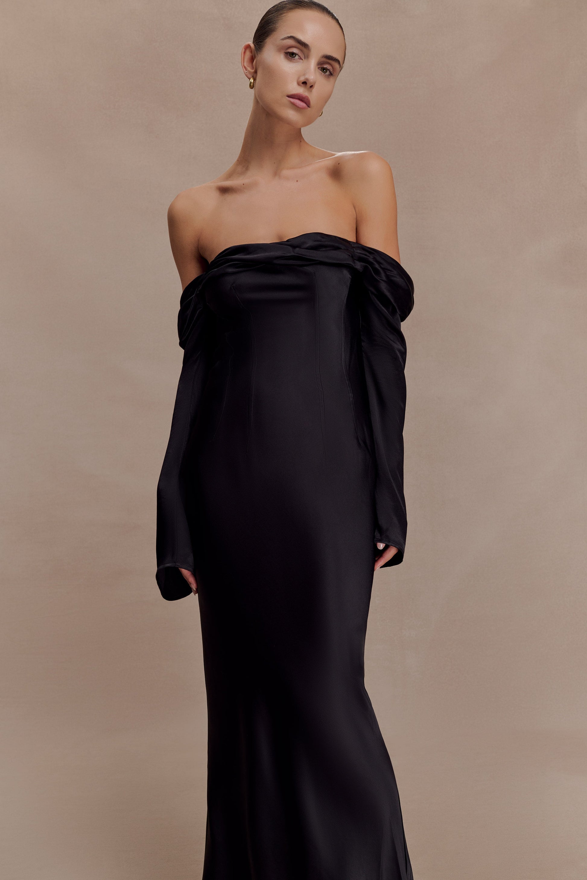 Giselle Off Shoulder Cowl Neck Maxi Dress - Black