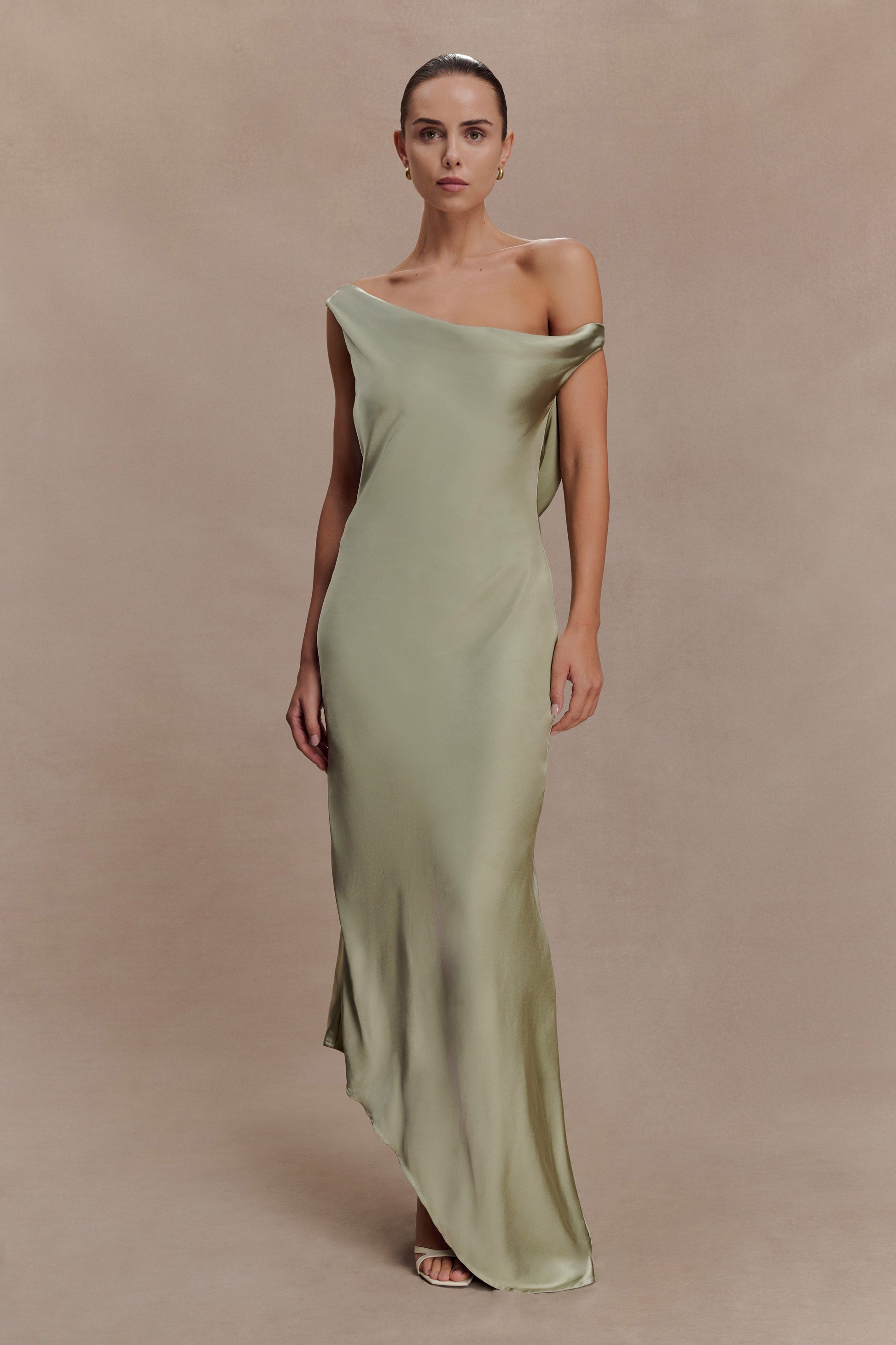 Yvette Slip Maxi Dress With Asymmetrical Hem / Sage | MESHKI