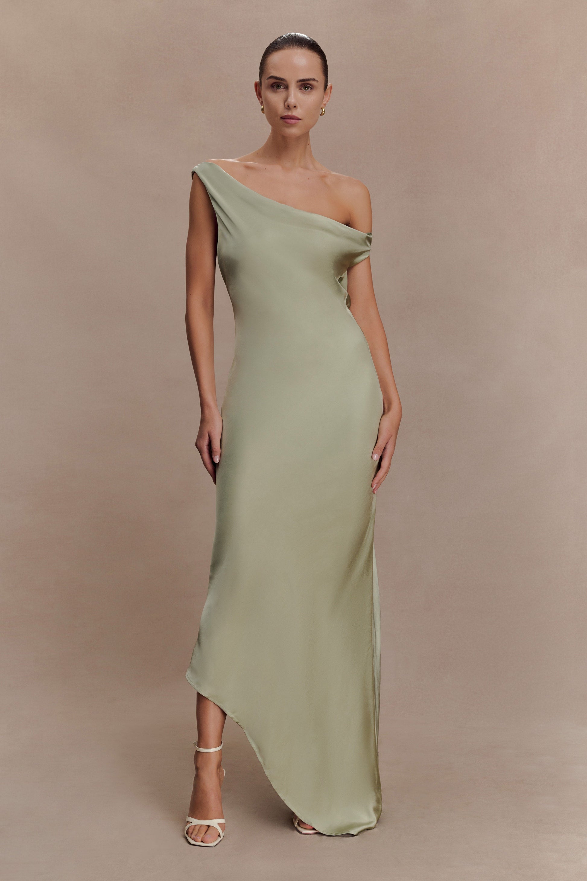 Yvette Slip Maxi Dress with Asymmetrical Hem / Sage | Meshki | 3XL Yvette Slip Maxi Dress with Asymmetrical Hem / Sage | Meshki | 3XL