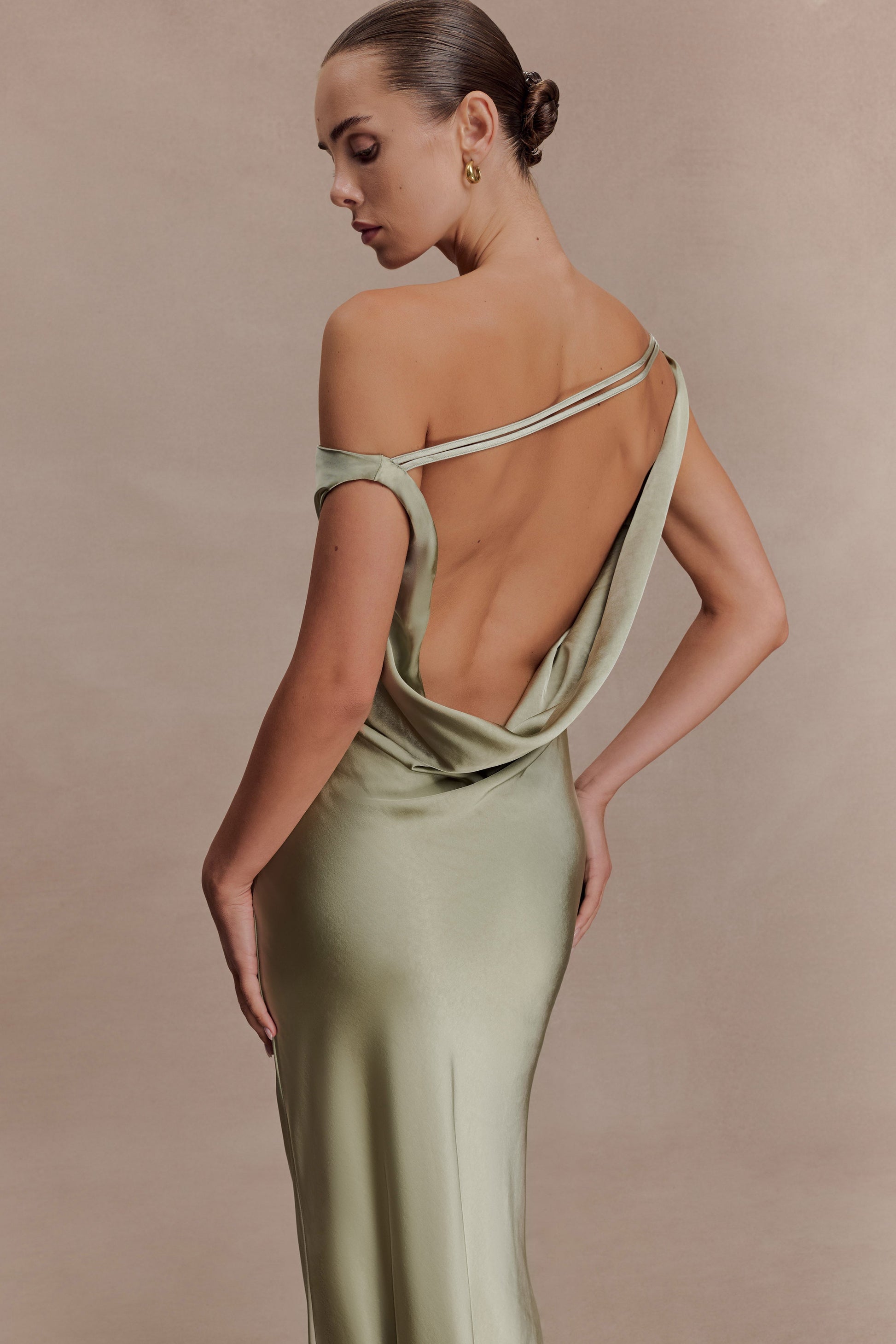 Yvette Slip Maxi Dress With Asymmetrical Hem - Sage | MESHKI US Yvette Slip Maxi Dress With Asymmetrical Hem - Sage | MESHKI US