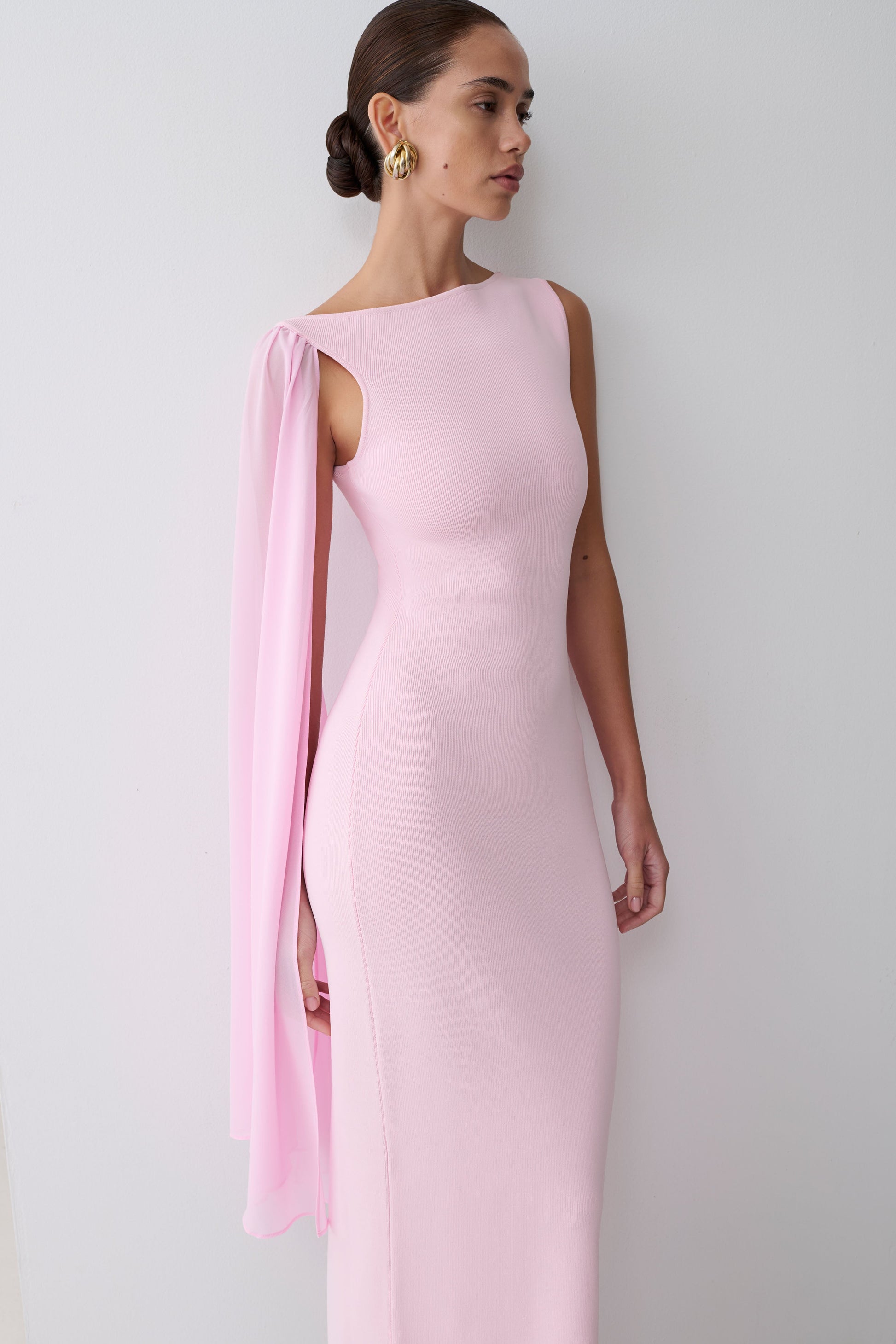 Farid Bandage Maxi Dress With Chiffon / Baby Pink | MESHKI