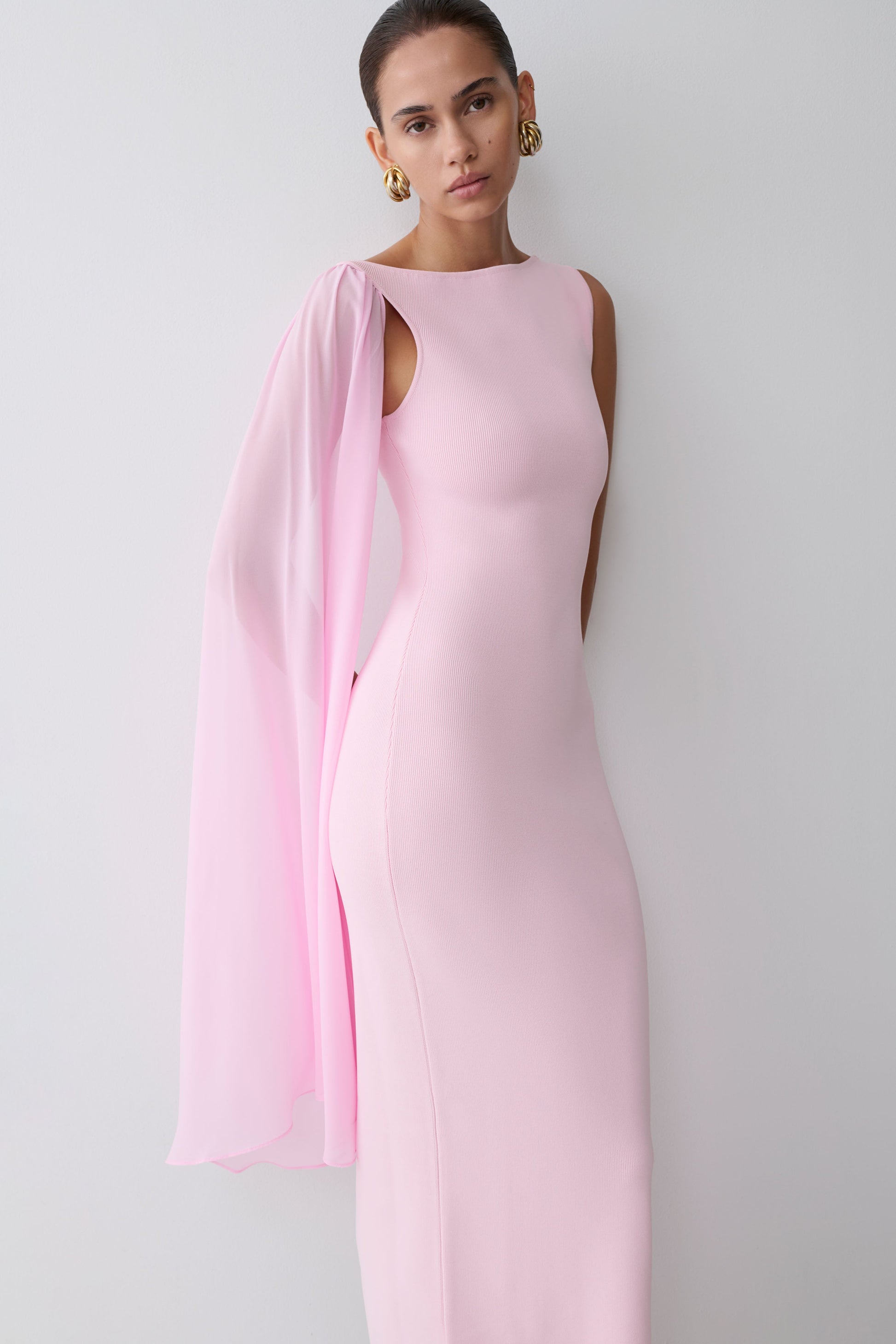 Farid Bandage Maxi Dress With Chiffon / Baby Pink | MESHKI | M Farid Bandage Maxi Dress With Chiffon / Baby Pink | MESHKI | M