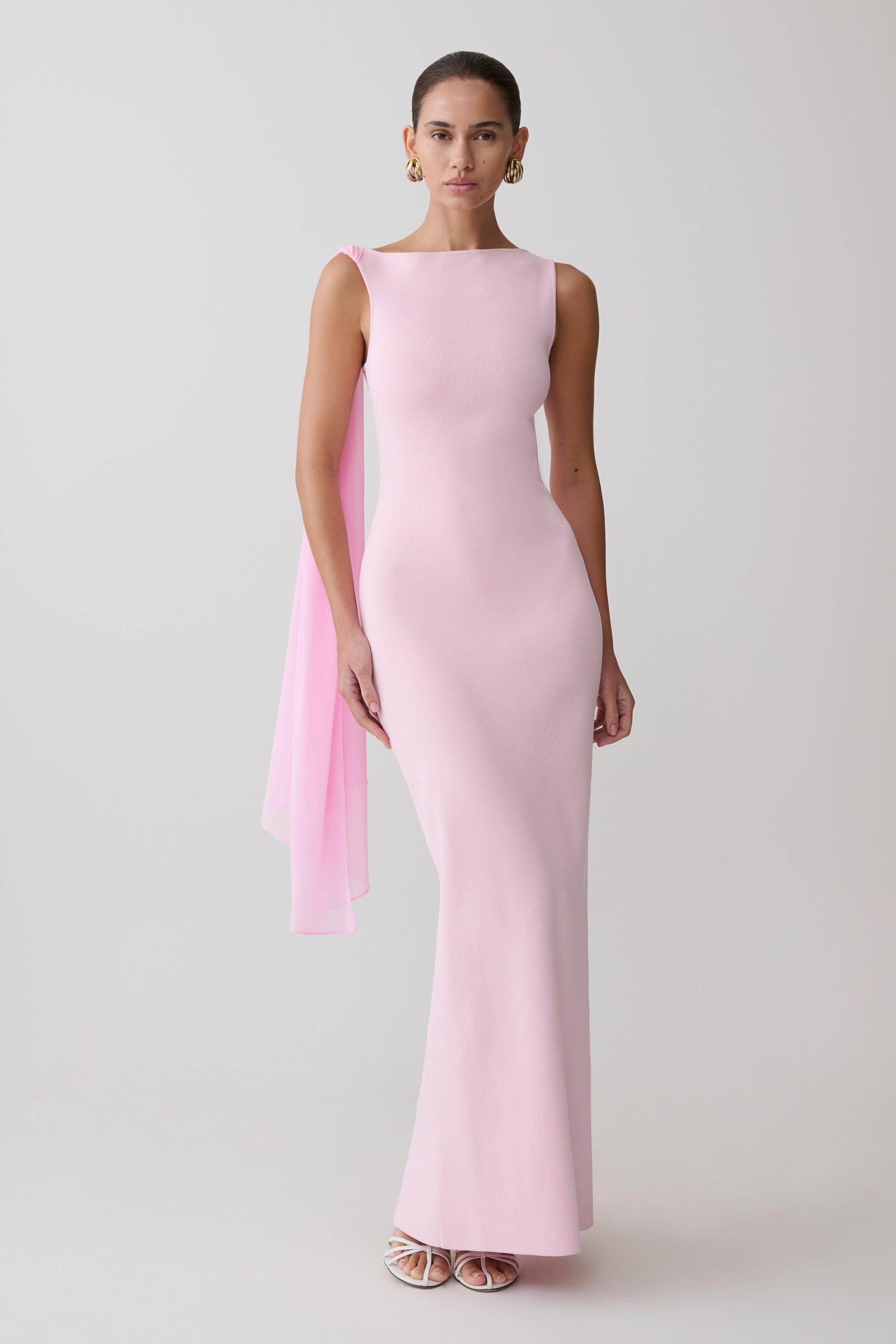 Farid Bandage Maxi Dress With Chiffon / Baby Pink | MESHKI