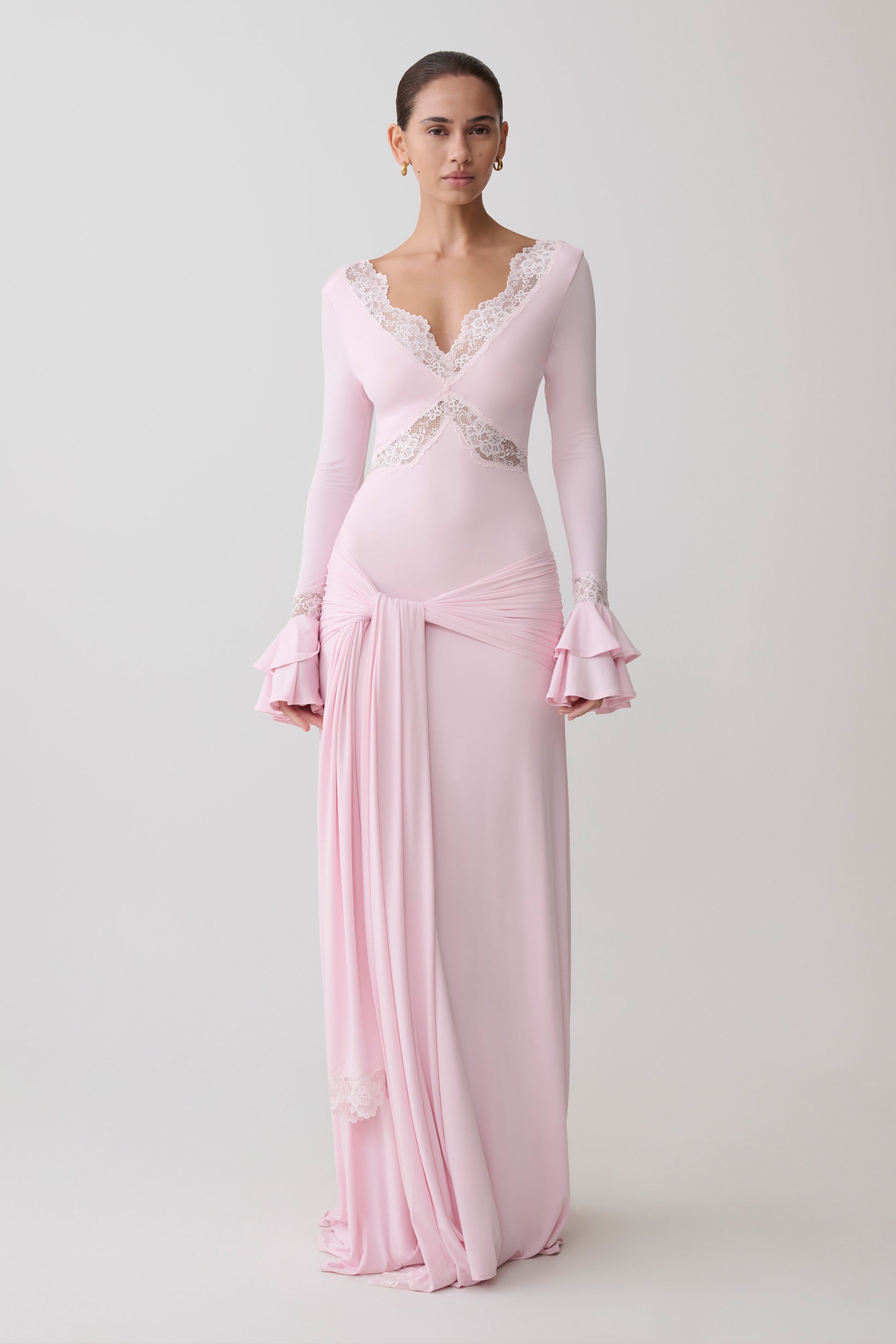 Electra Slinky Lace Maxi Dress / Ballet Pink | MESHKI