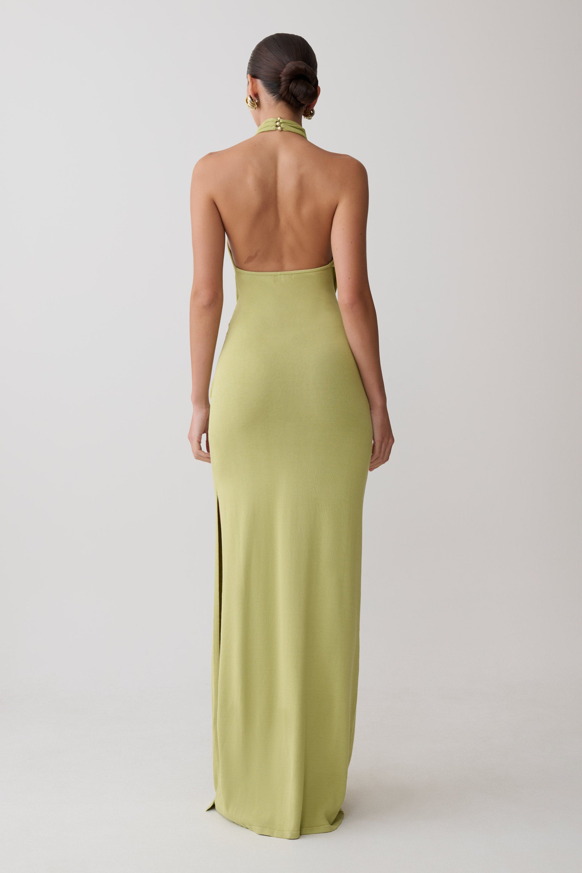 Cindylou Halter Knit Maxi Dress / Light Olive | MESHKI