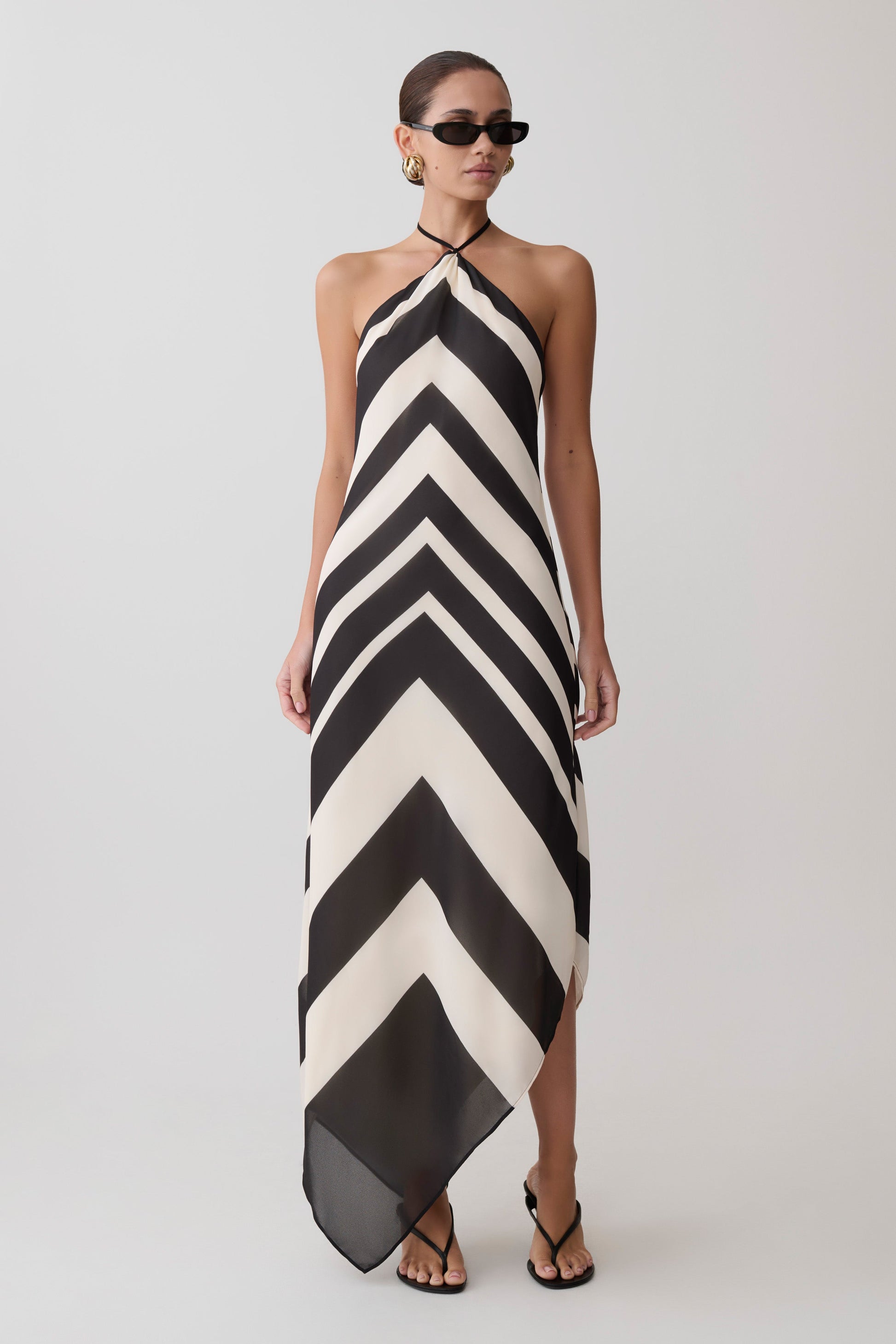 Hope Satin Halter Midi Dress / Black/White | MESHKI