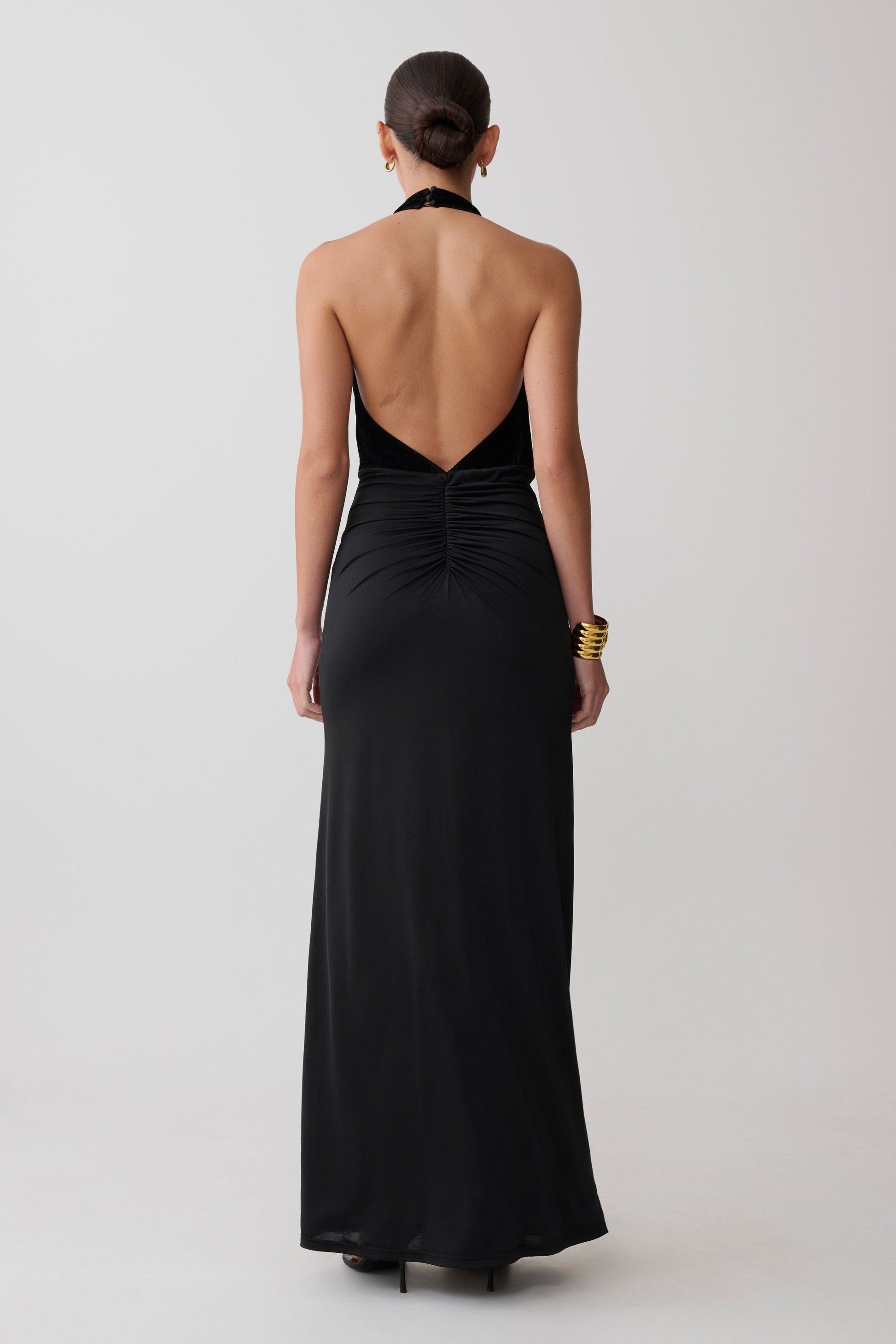 Lien Mesh Velvet Plunge Midi Dress / Black | MESHKI