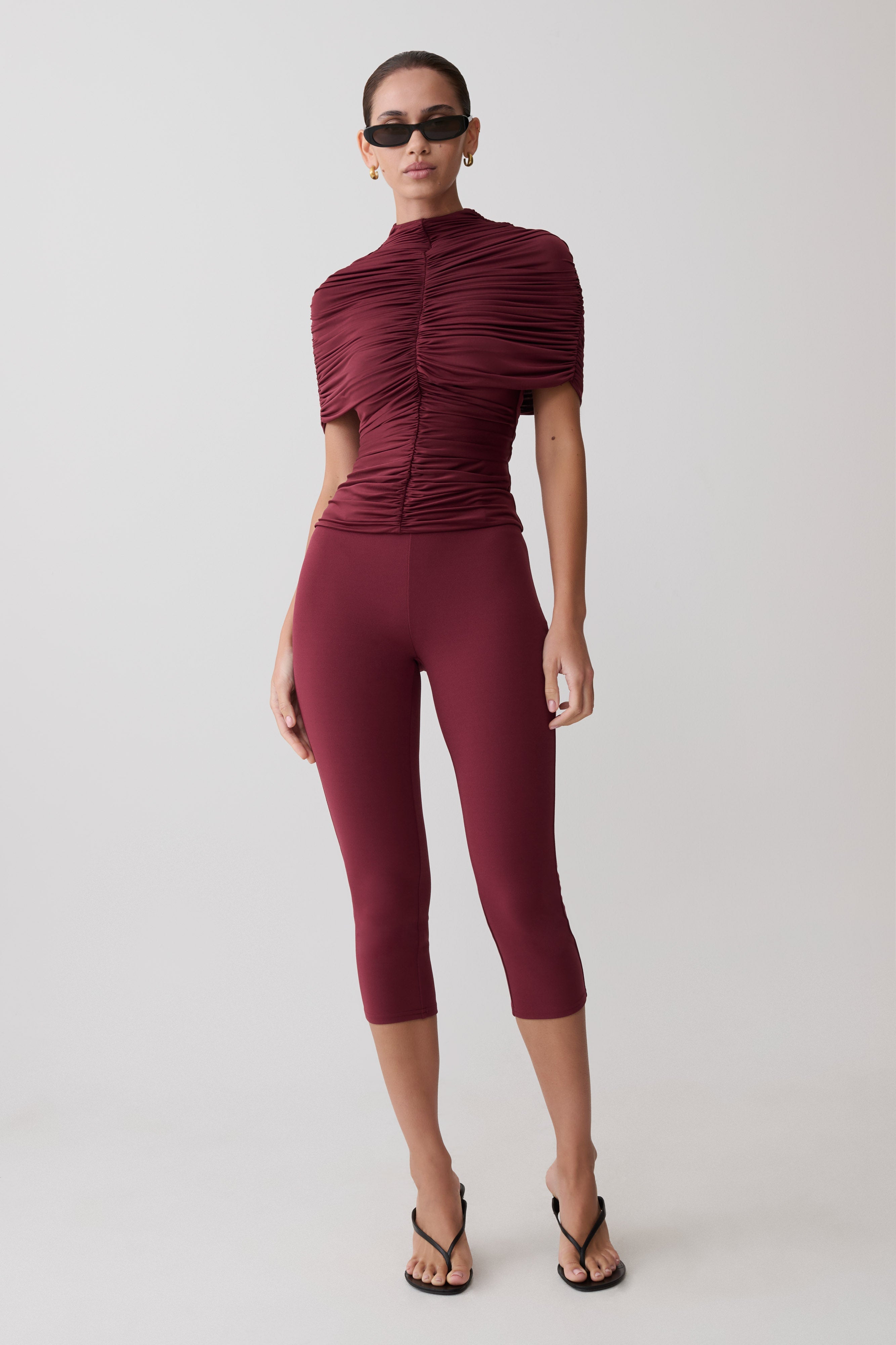 Blanca Stretch Crepe Capri Pants - Mahogany | MESHKI US