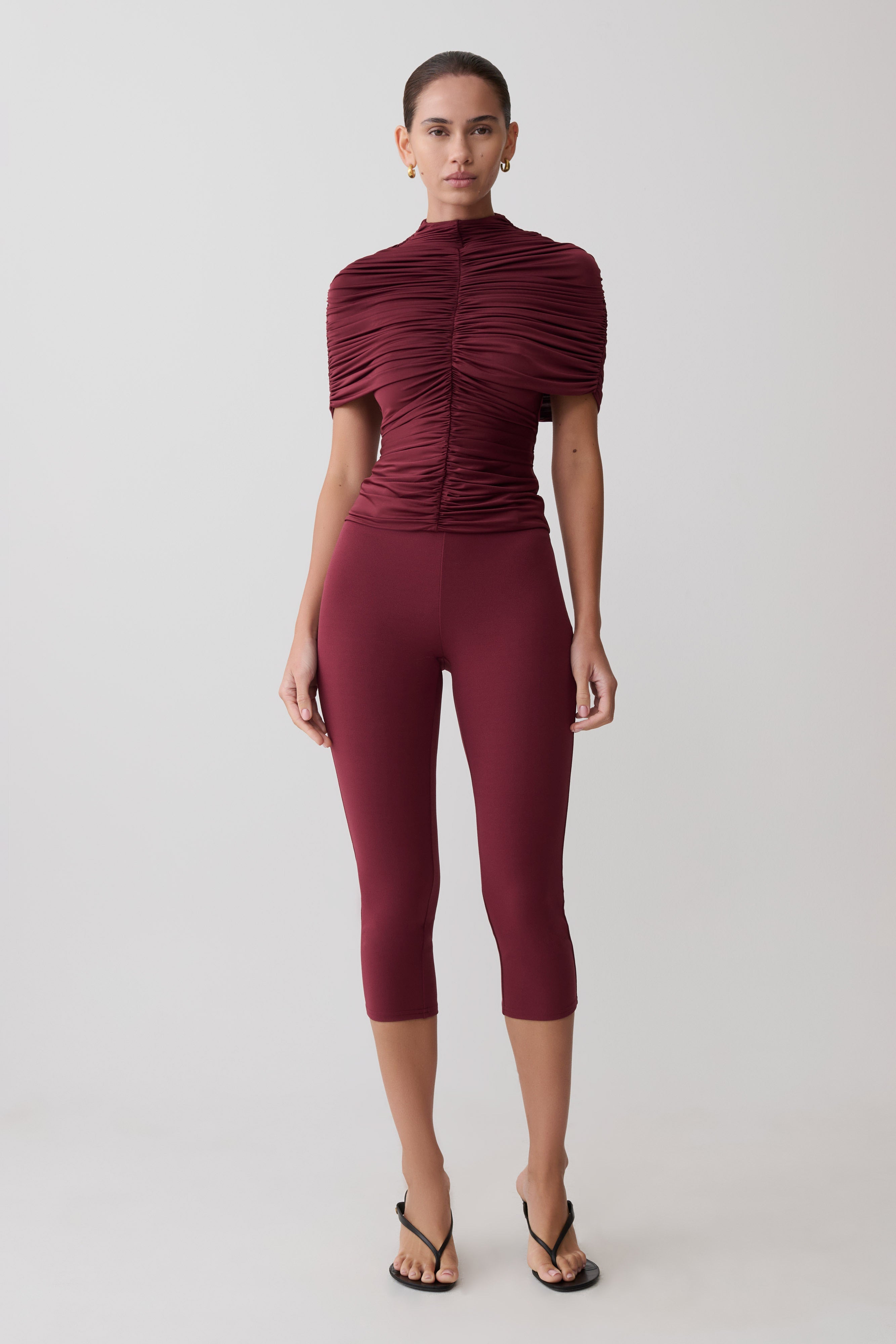 Blanca Stretch Crepe Capri Pants - Mahogany | MESHKI US