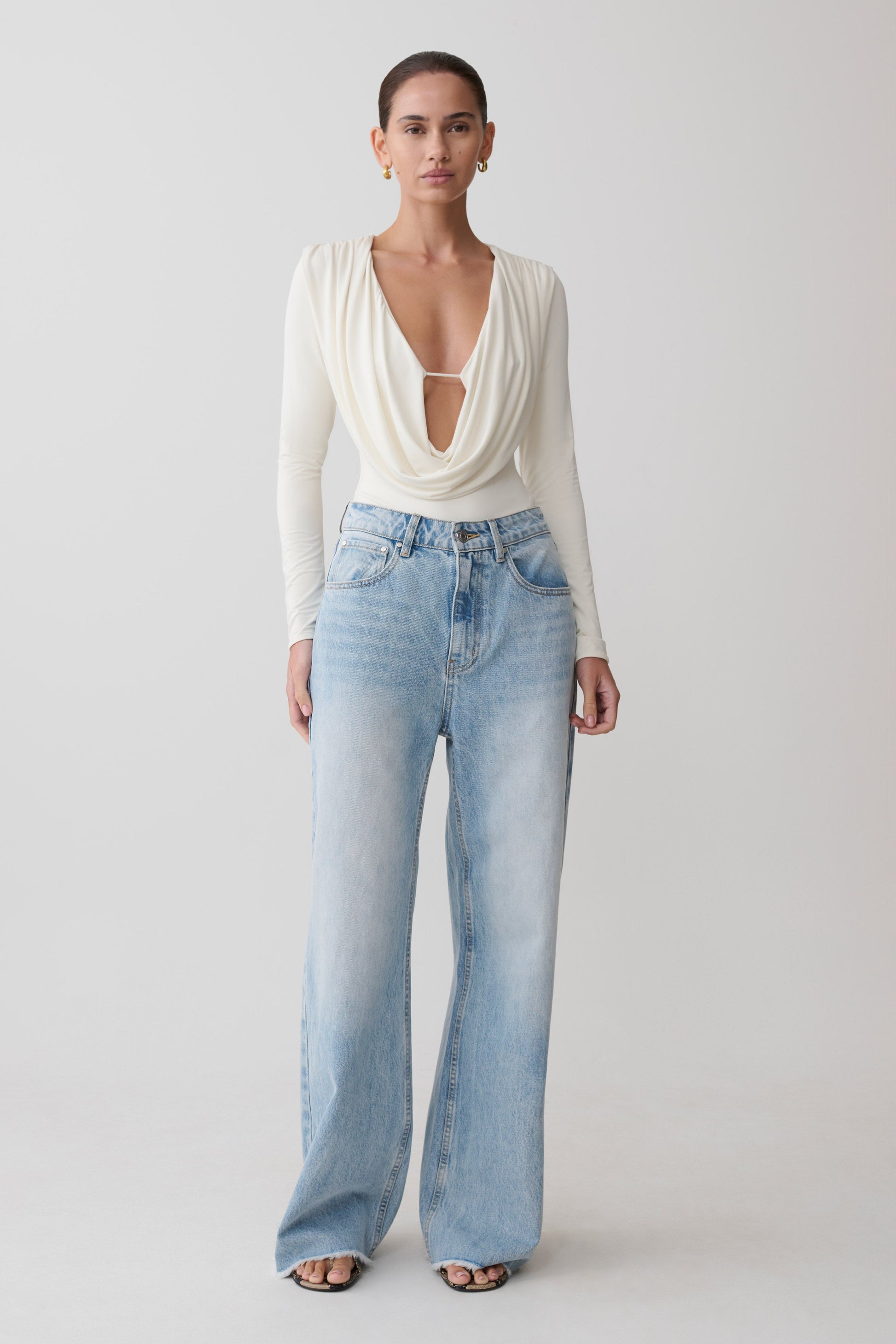 Ren Cowl Long Sleeve Slinky Bodysuit - Ivory #3