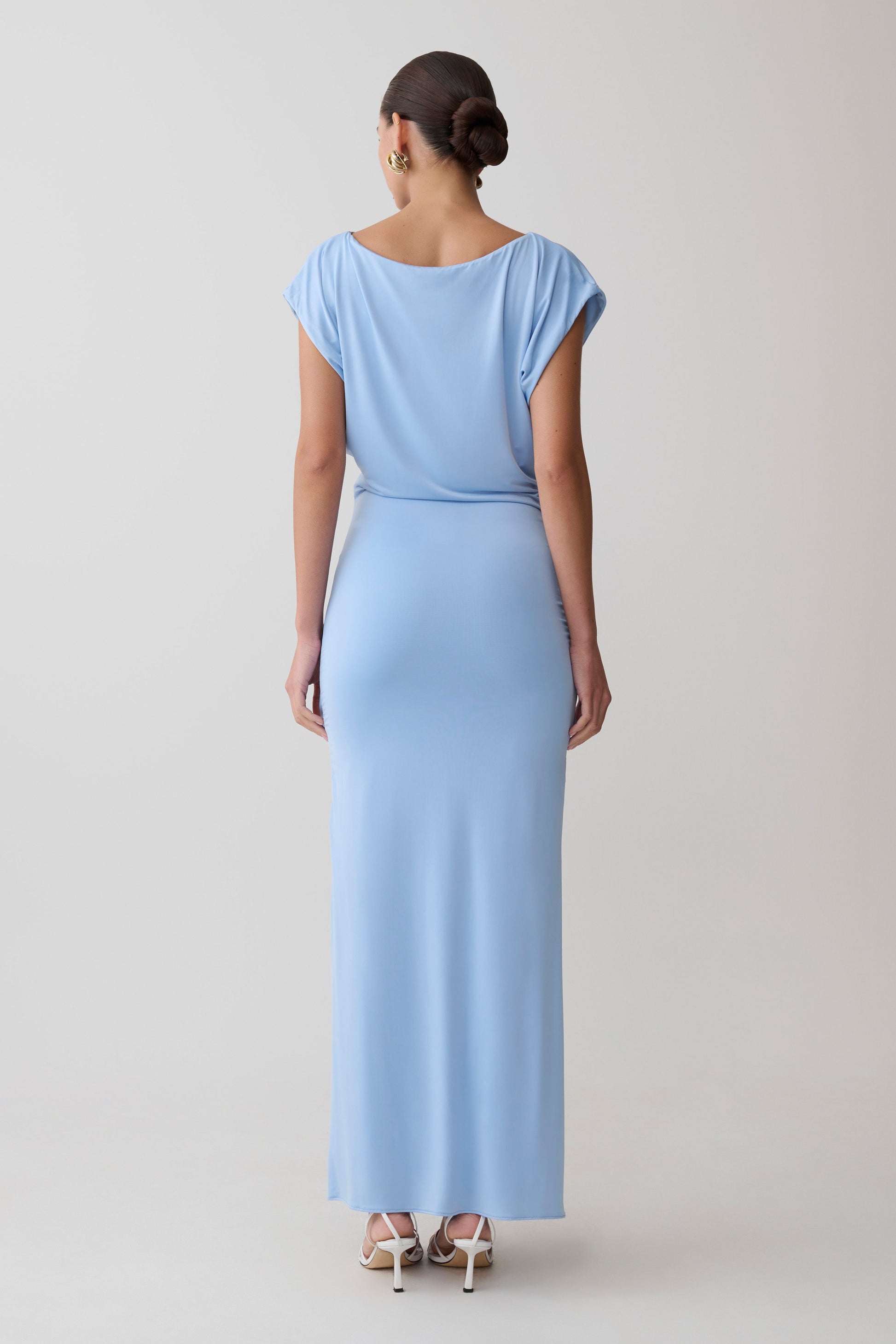 Maiara Shortsleeve Slinky Tie Maxi Dress - Sea Blue | MESHKI US Maiara Shortsleeve Slinky Tie Maxi Dress - Sea Blue | MESHKI US