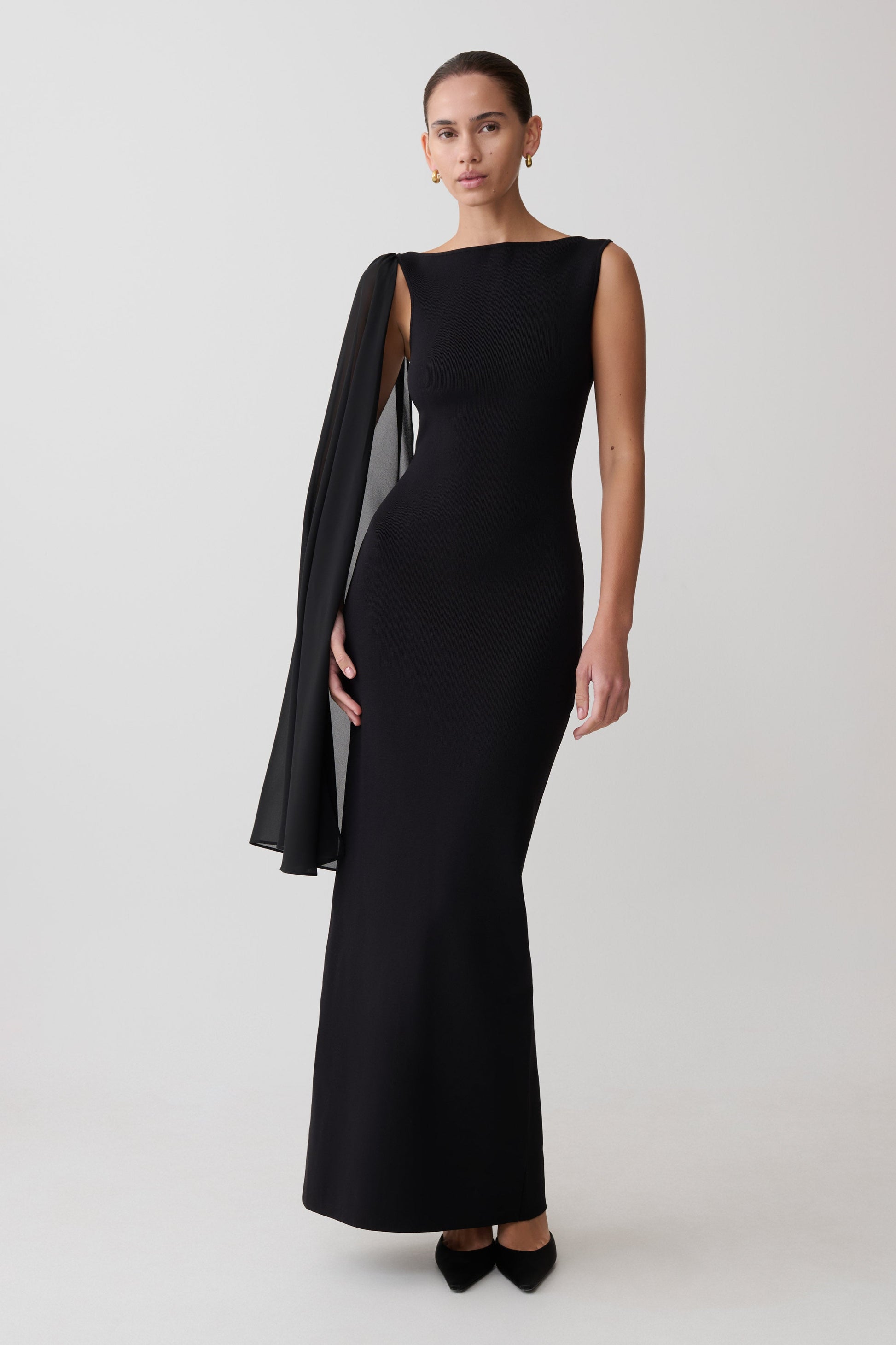 Farid Bandage Maxi Dress With Chiffon / Black | MESHKI