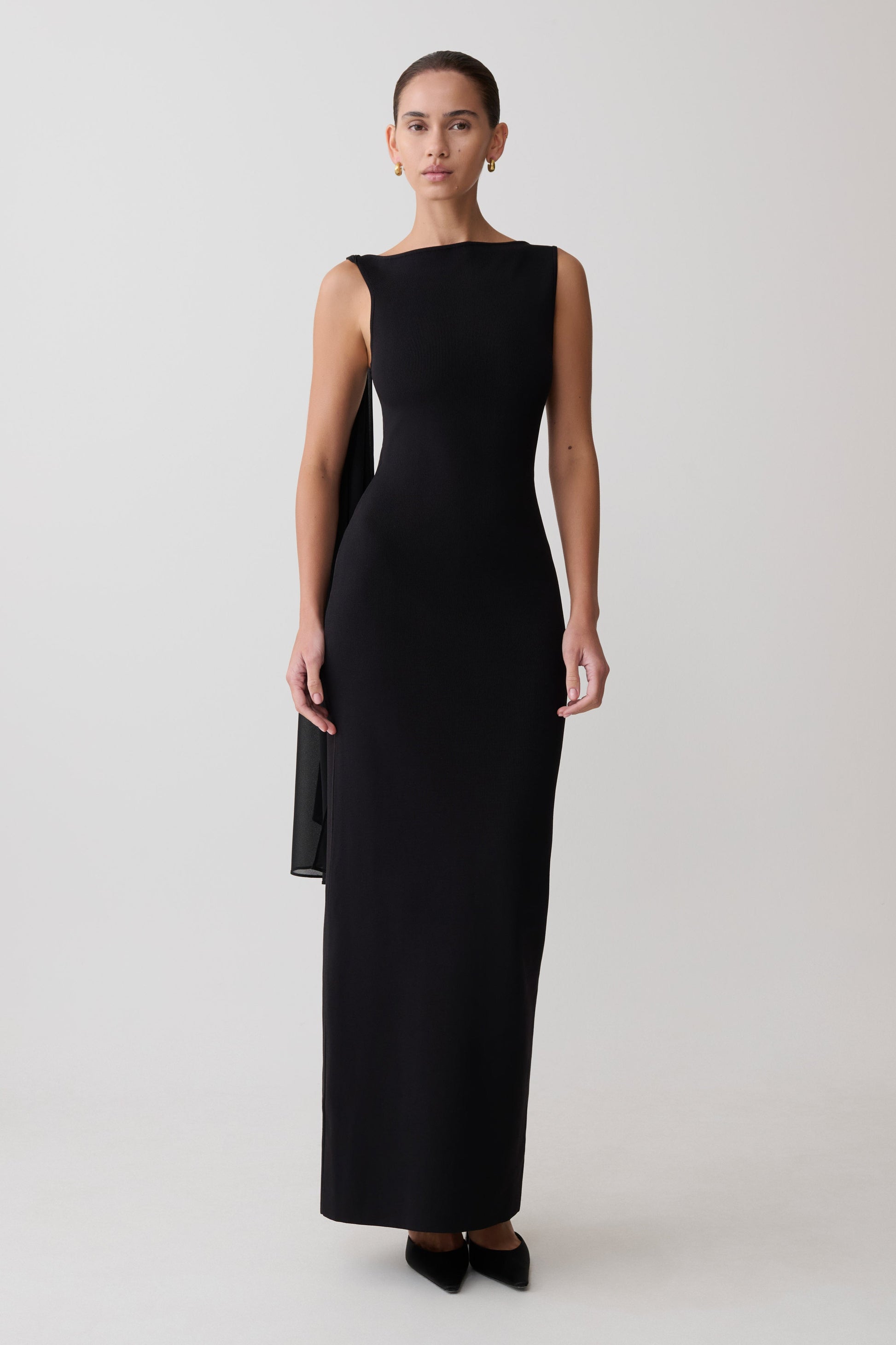 Farid Bandage Maxi Dress With Chiffon / Black | MESHKI
