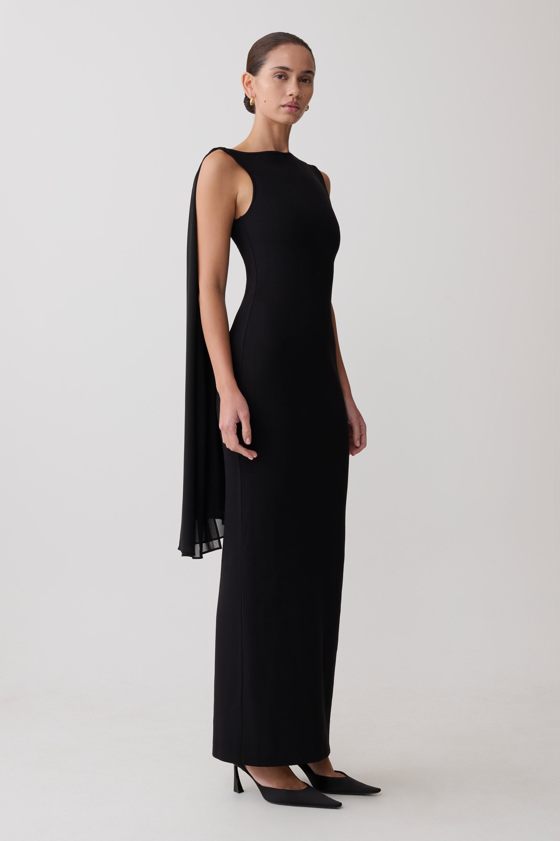 Farid Bandage Maxi Dress With Chiffon / Black | MESHKI