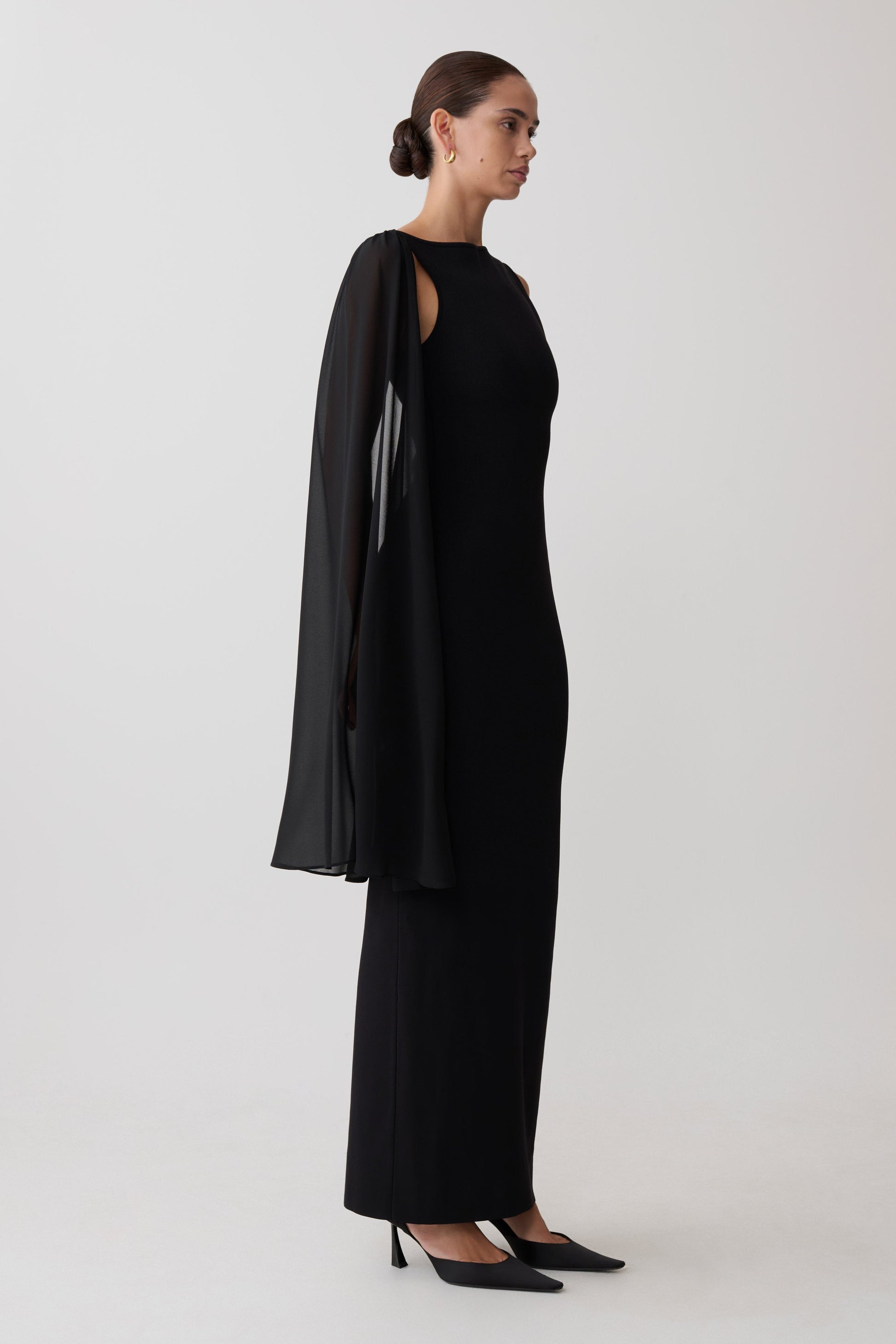 Farid Bandage Midi Dress With Chiffon - Black | MESHKI US Farid Bandage Midi Dress With Chiffon - Black | MESHKI US