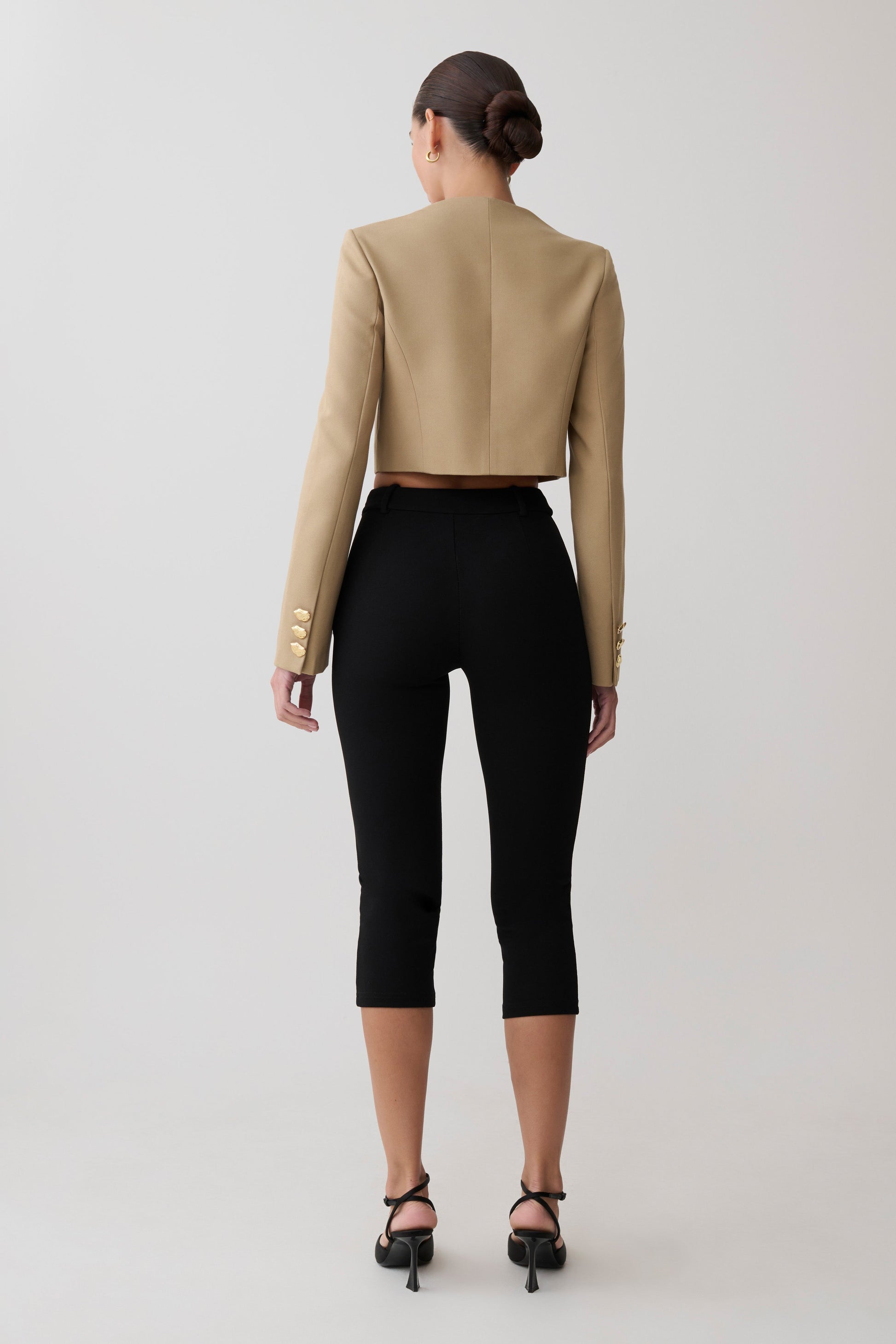 Marielle Button Up Cropped Jacket - Taupe #2