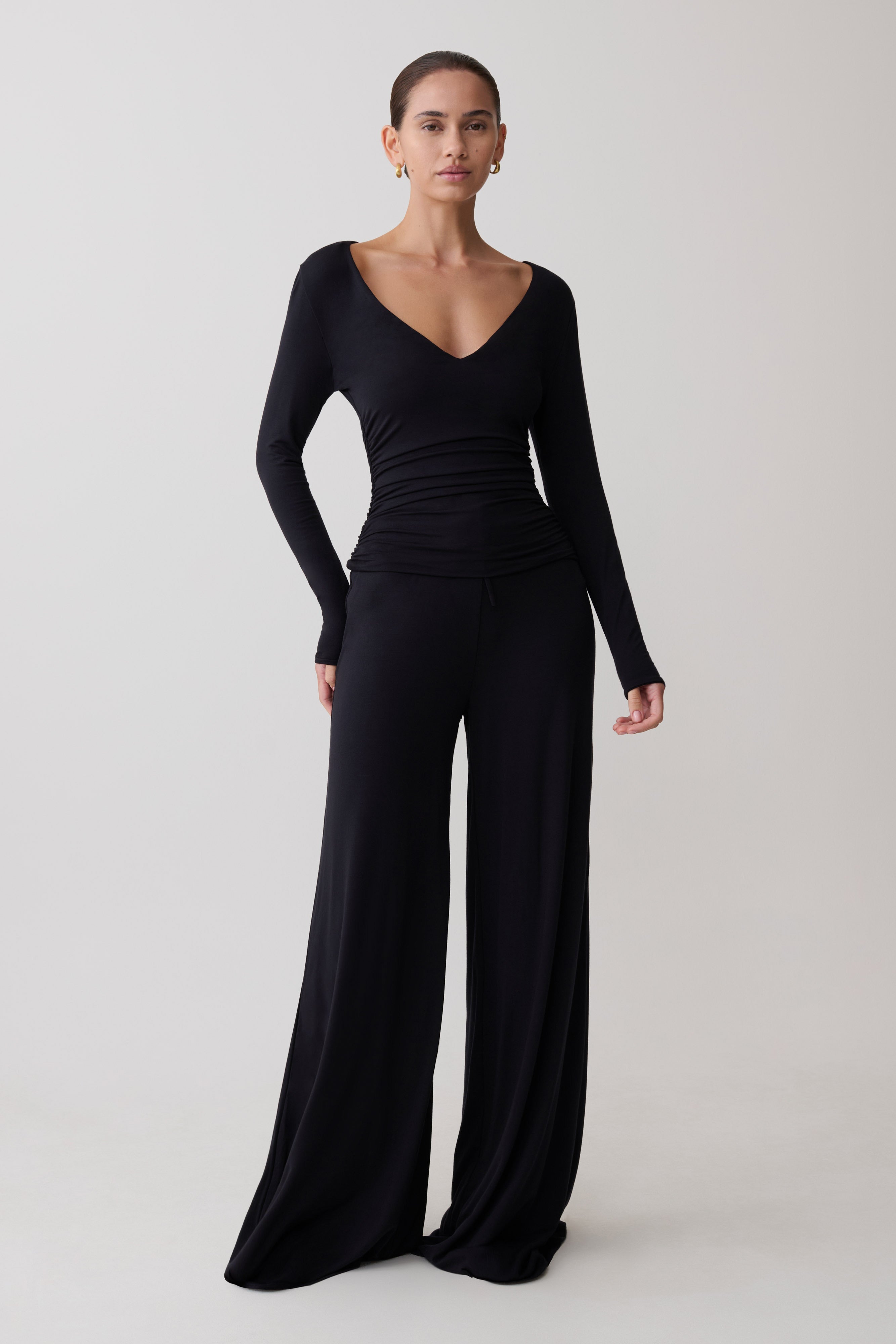 Sari Long Sleeve Modal Top - Black | MESHKI US
