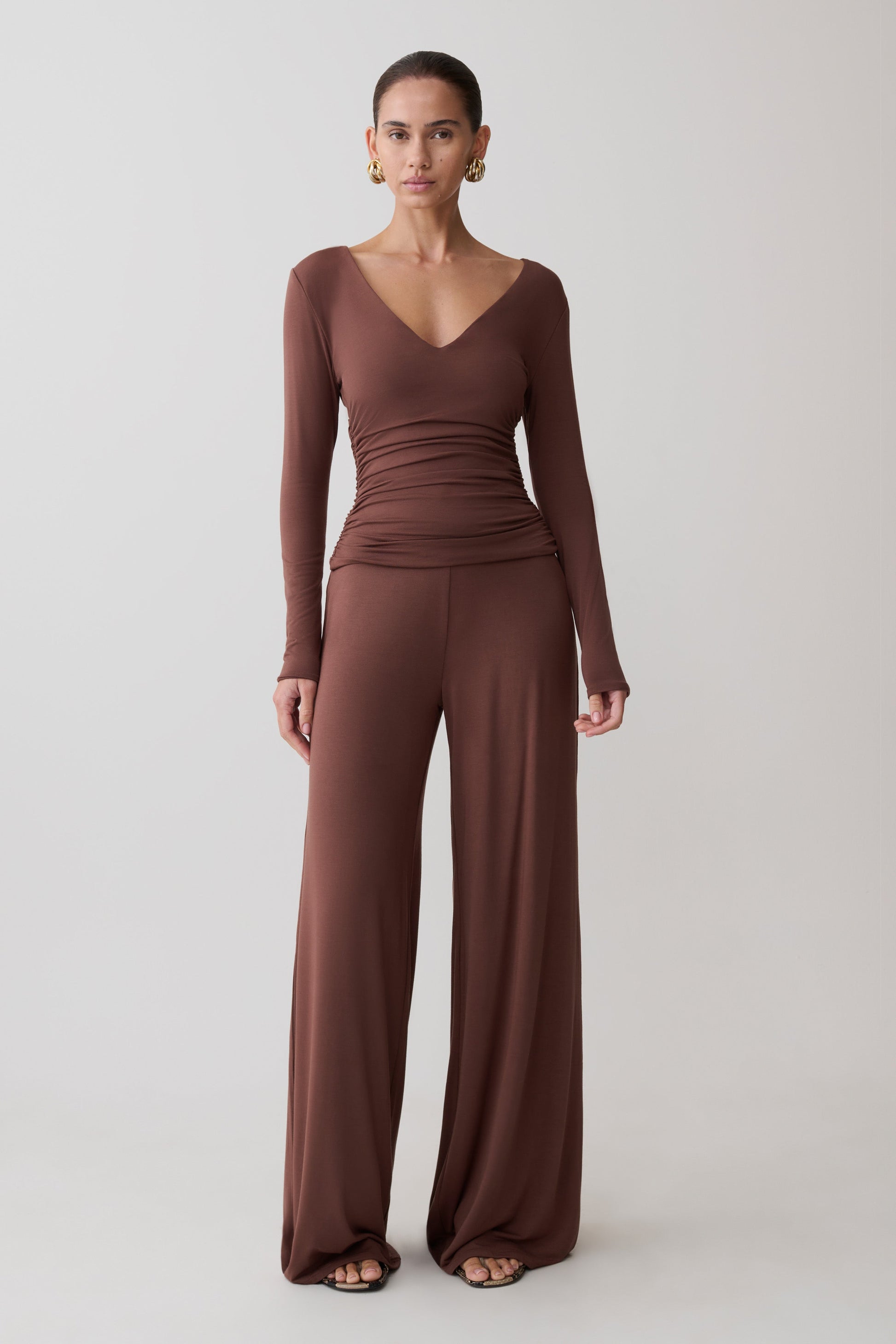 Dewi Wide Leg Modal Pants - Chocolate #4