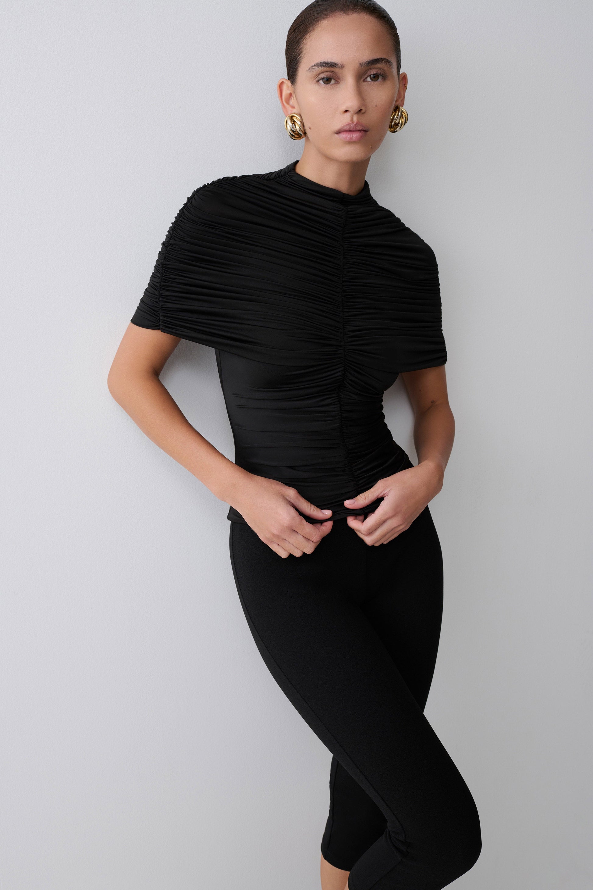 Linh Slinky High Neck Gathered Top - Black #3