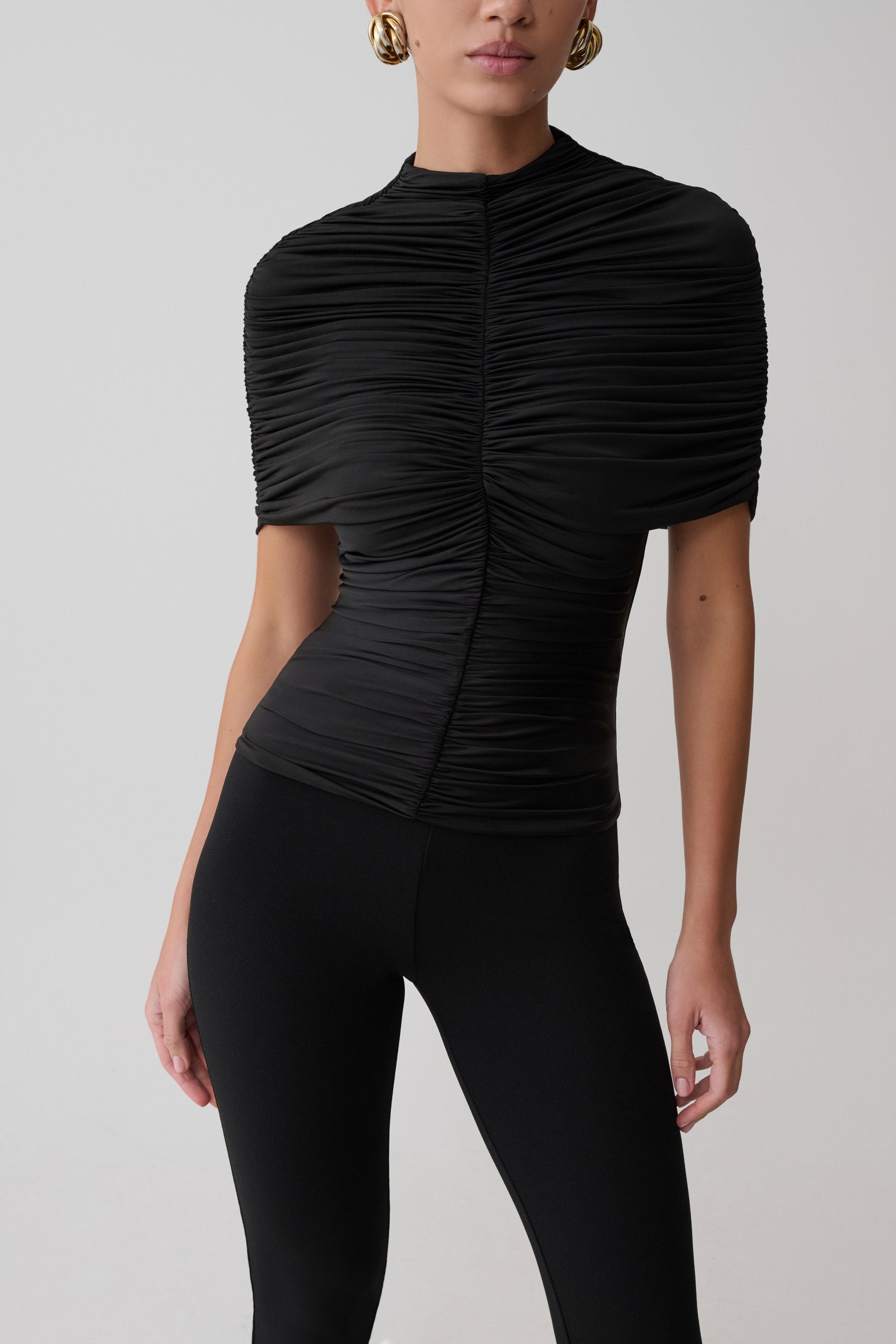 Linh Slinky High Neck Gathered Top - Black #8