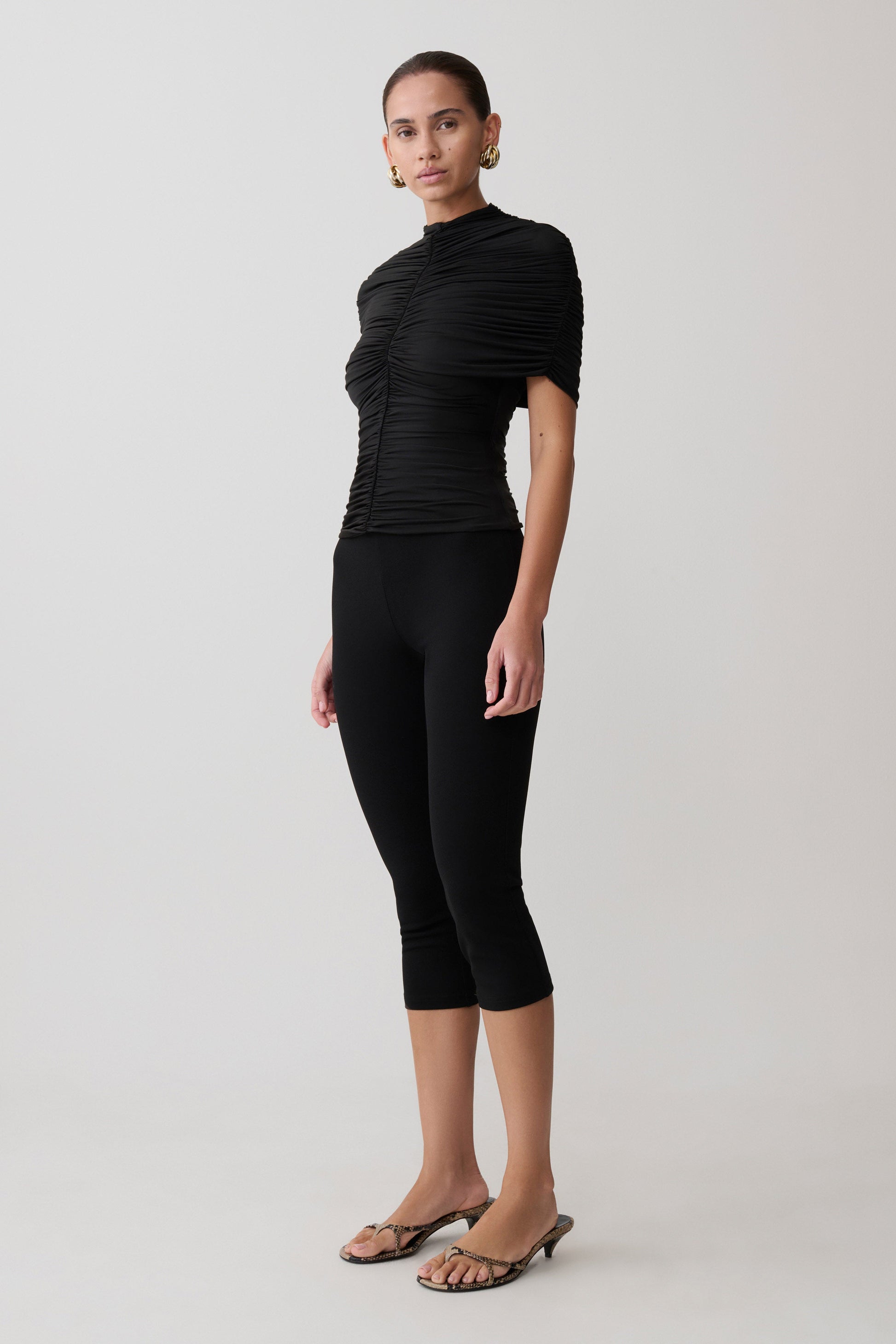 Linh Slinky High Neck Gathered Top - Black #6