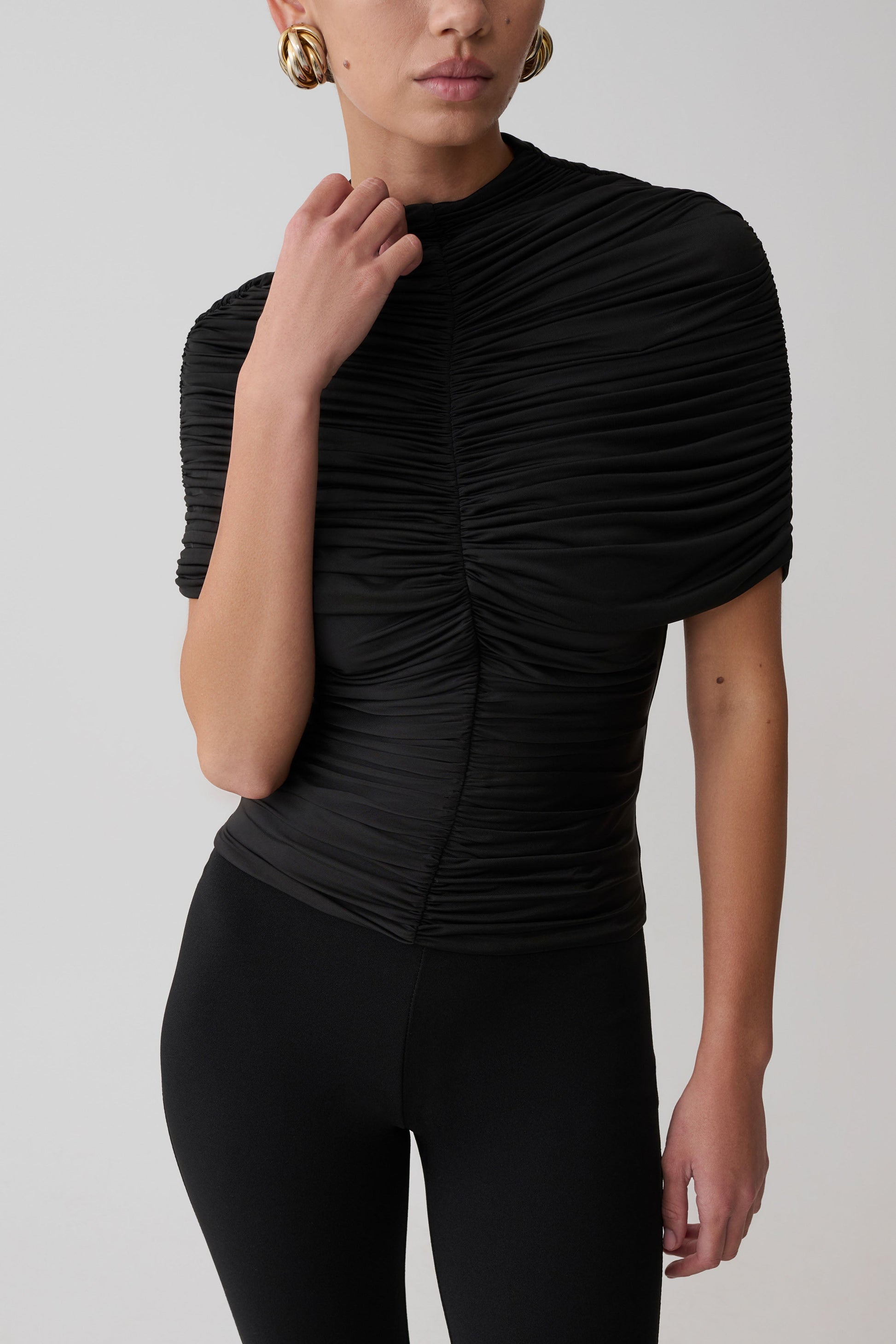 Linh Slinky High Neck Gathered Top - Black #4