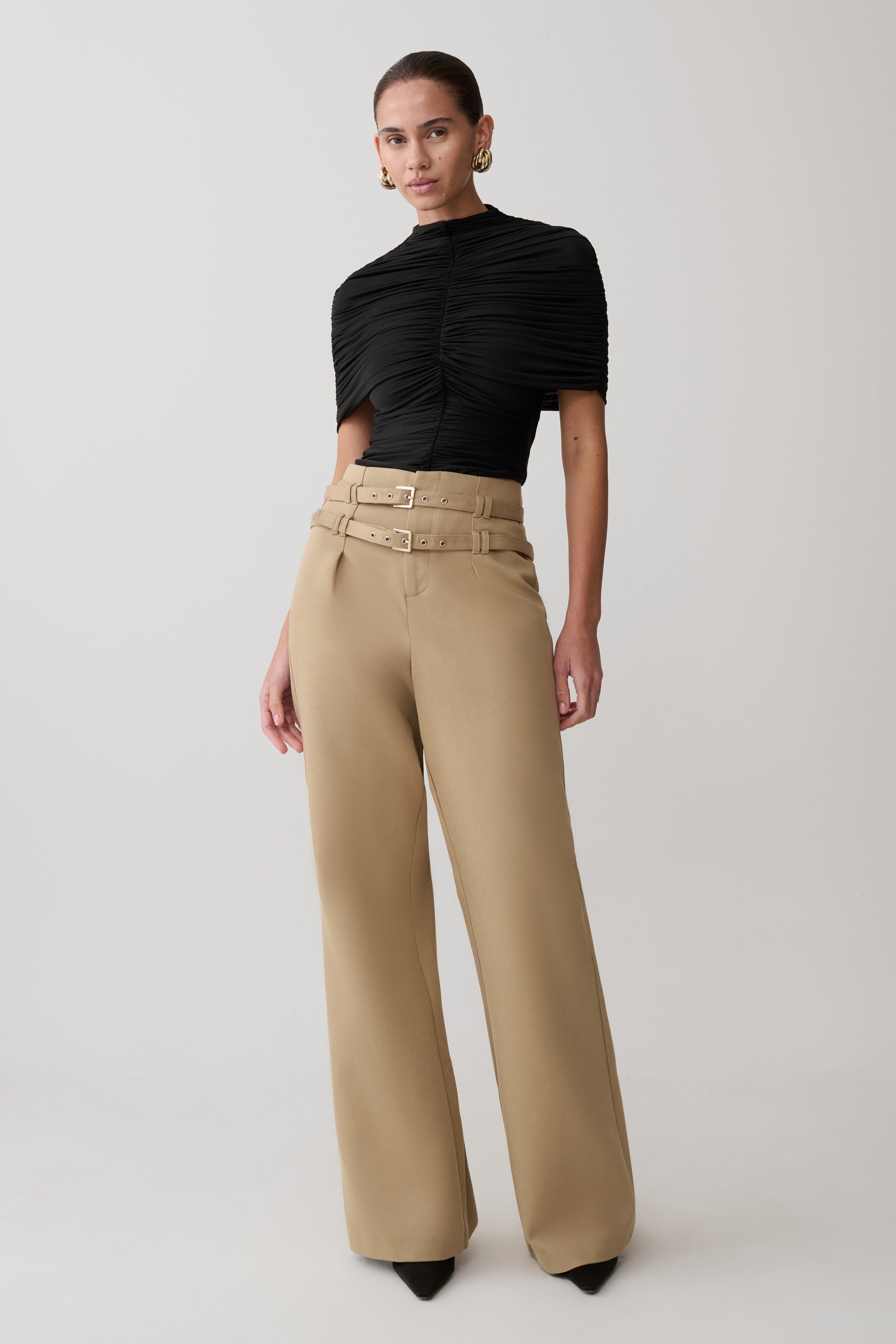Linh Slinky High Neck Gathered Top - Black #9