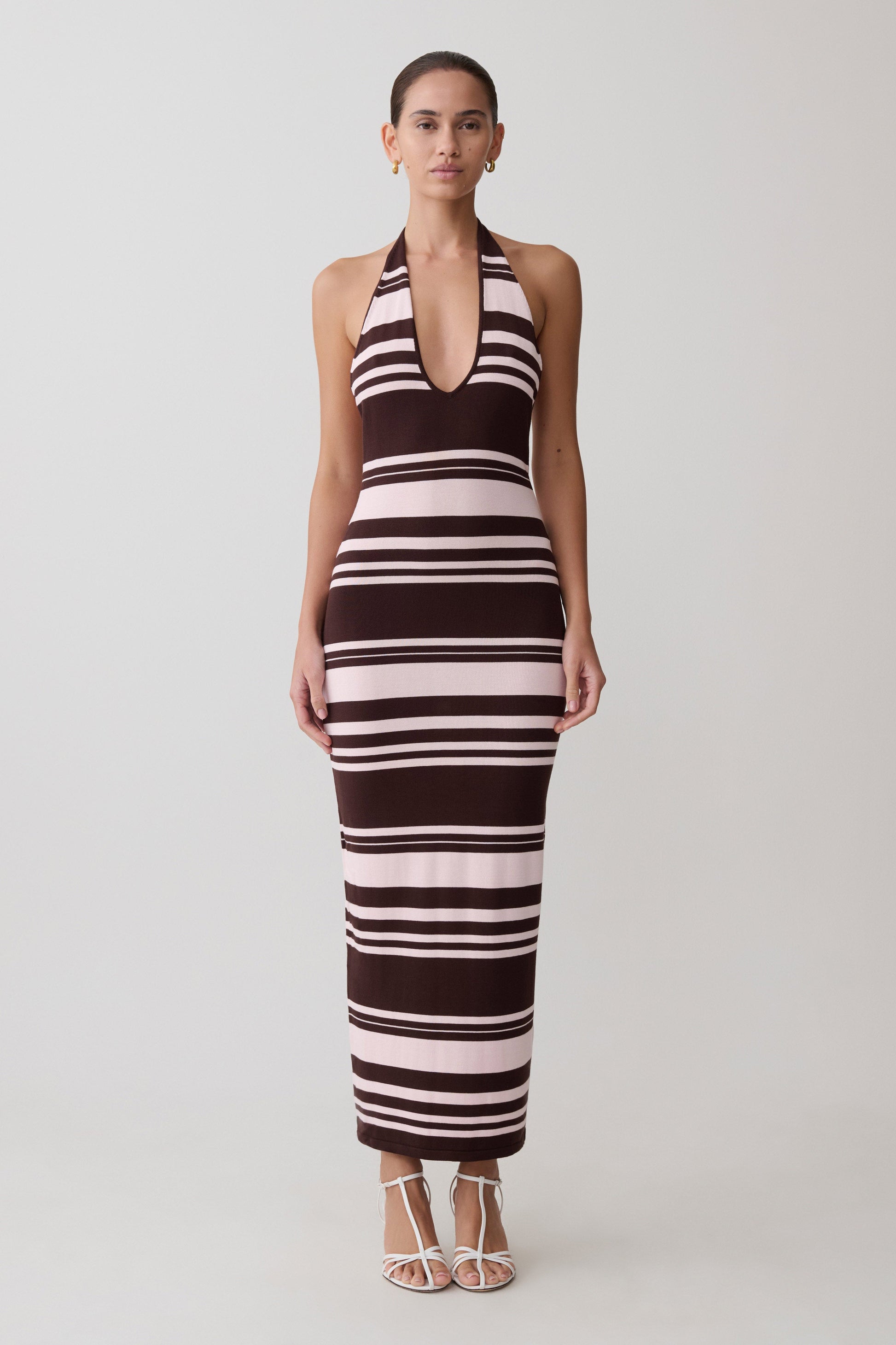 knee length dresses for ladies Green Pop Stripe Midi Dress – Magpies Nashville main image 0