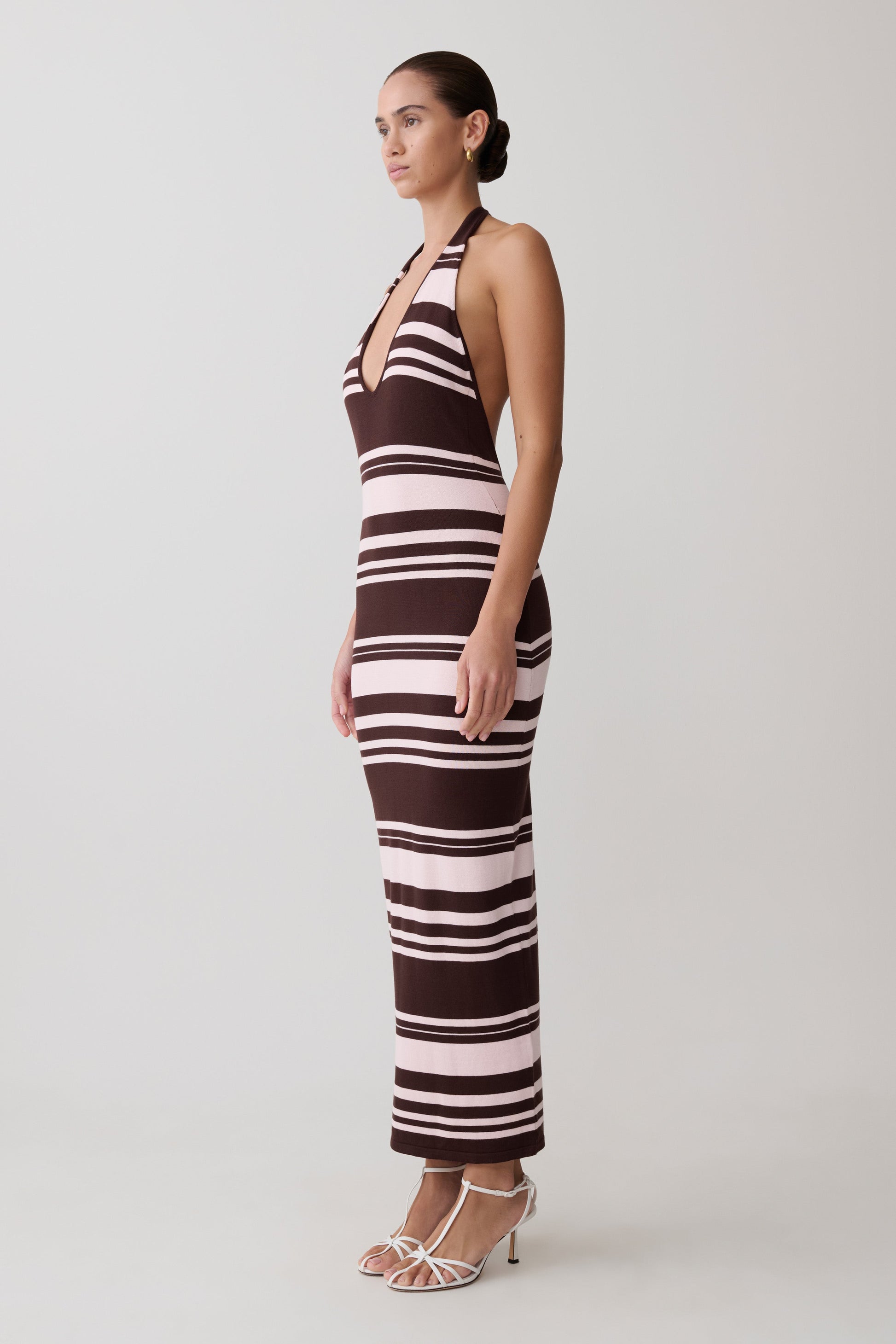 stripe midi dress Brienne Stripe Midi Dress / Pink/Chocolate | MESHKI