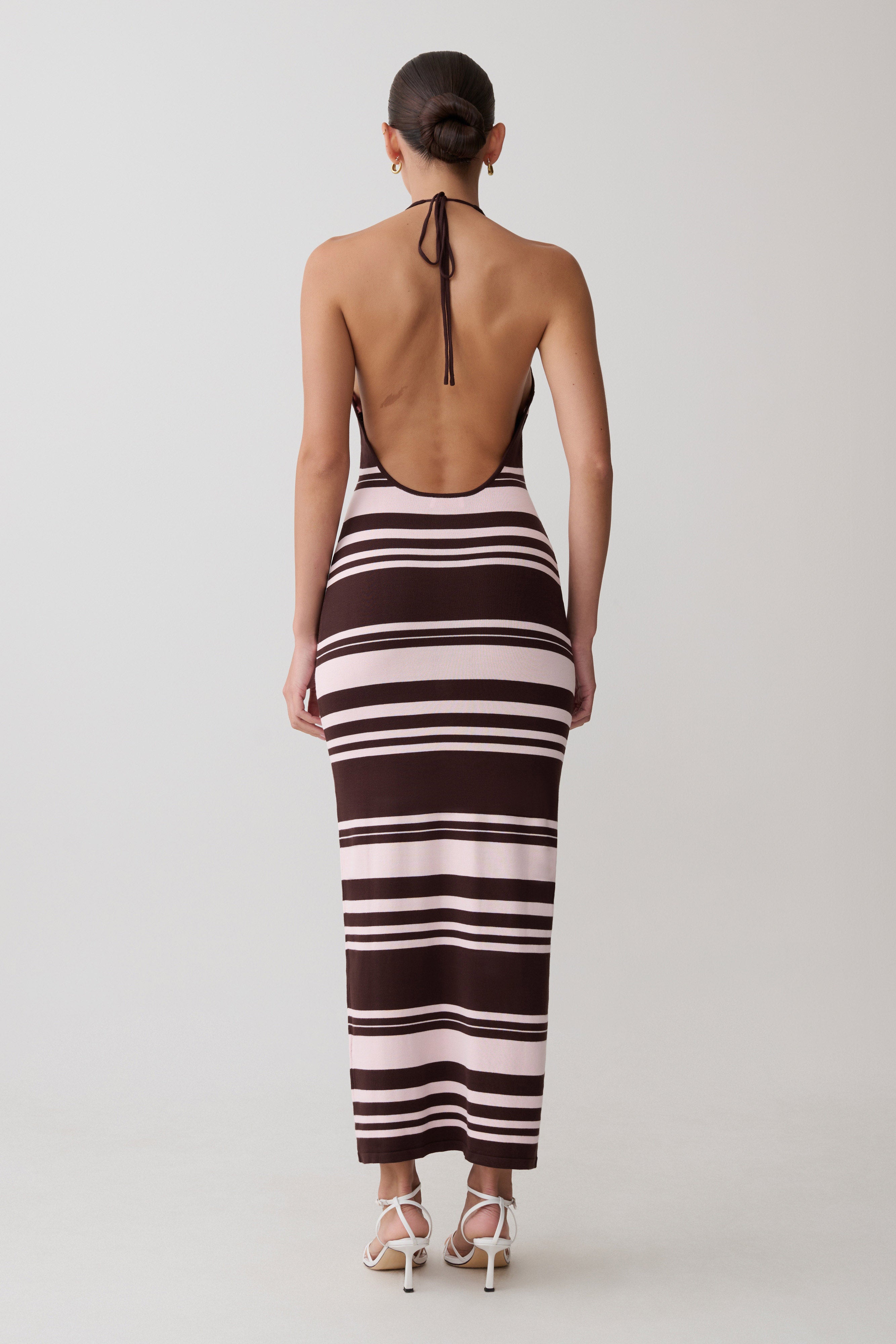 Brienne Stripe Midi Dress - Pink/Chocolate | MESHKI US