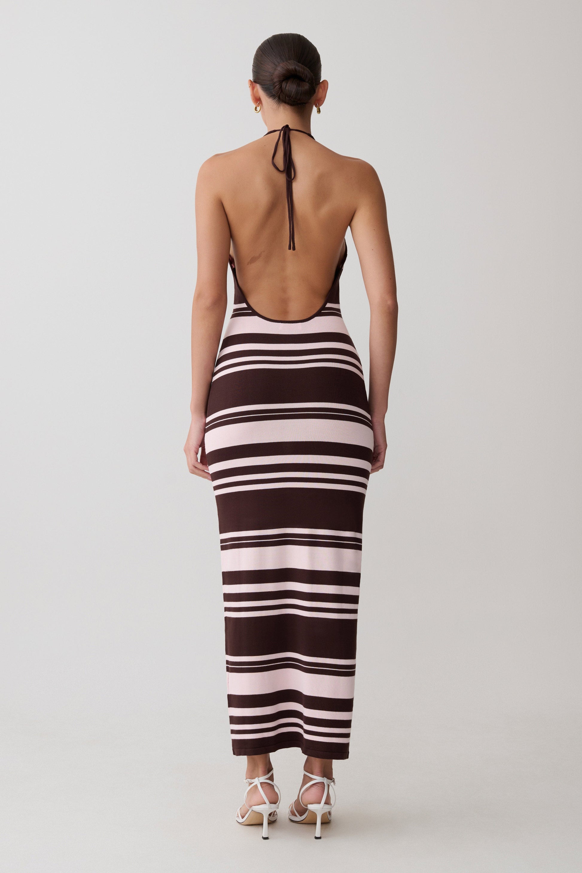 brown striped dress Brienne Stripe Midi Dress / Pink/Chocolate | MESHKI