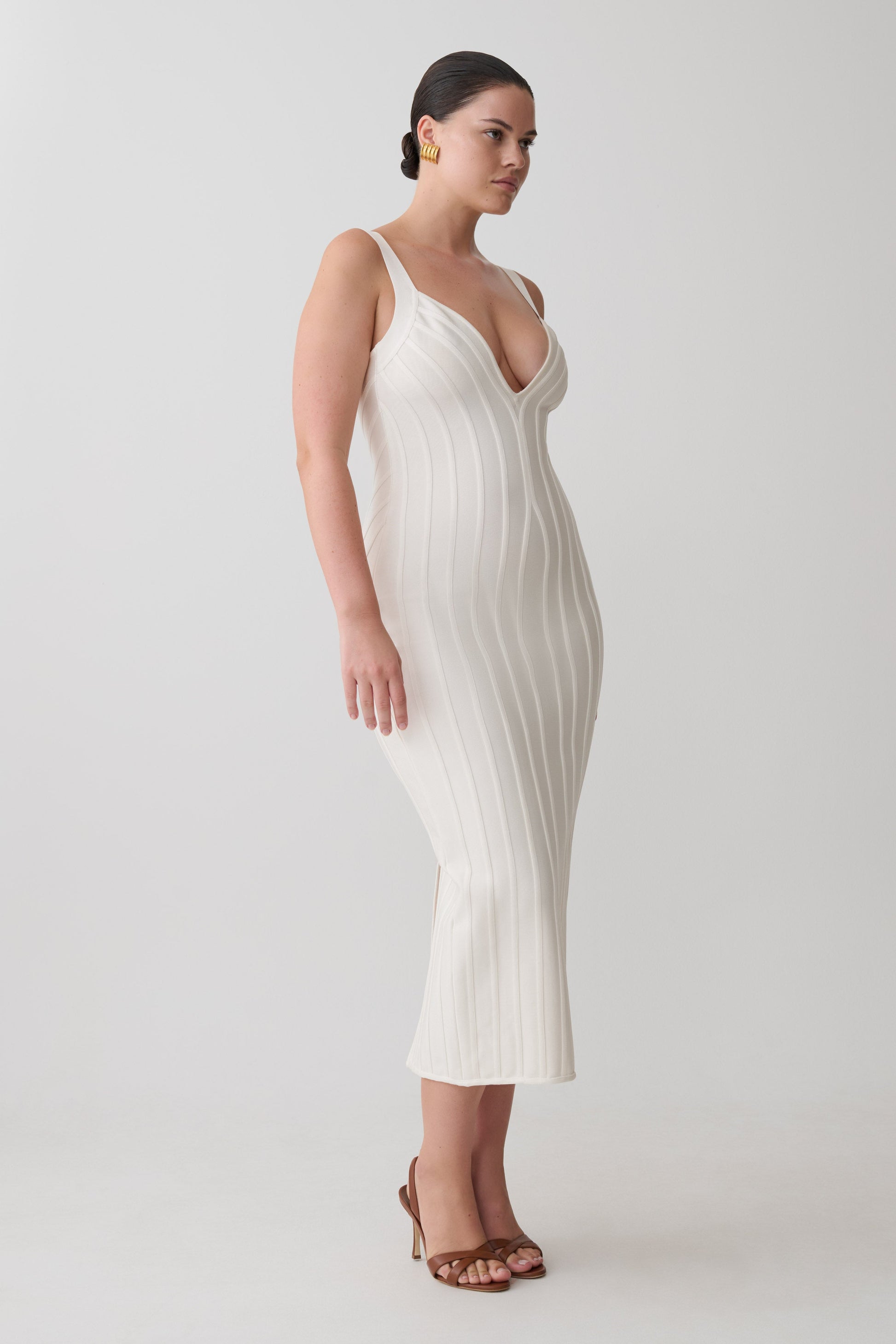 Gia Bandage Knit Midi Dress / Ivory | MESHKI