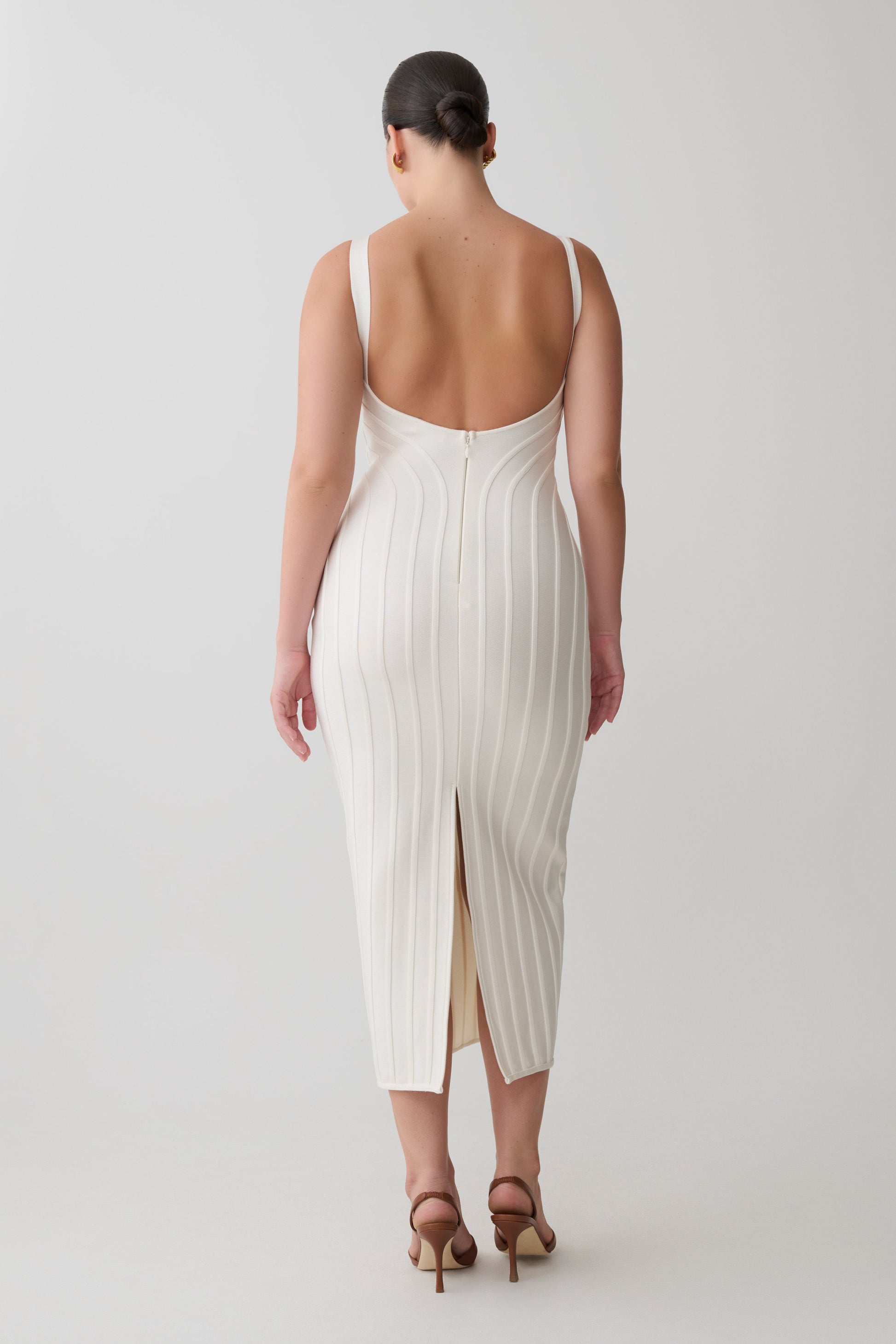 Gia Bandage Knit Midi Dress / Ivory | MESHKI Gia Bandage Knit Midi Dress / Ivory | MESHKI