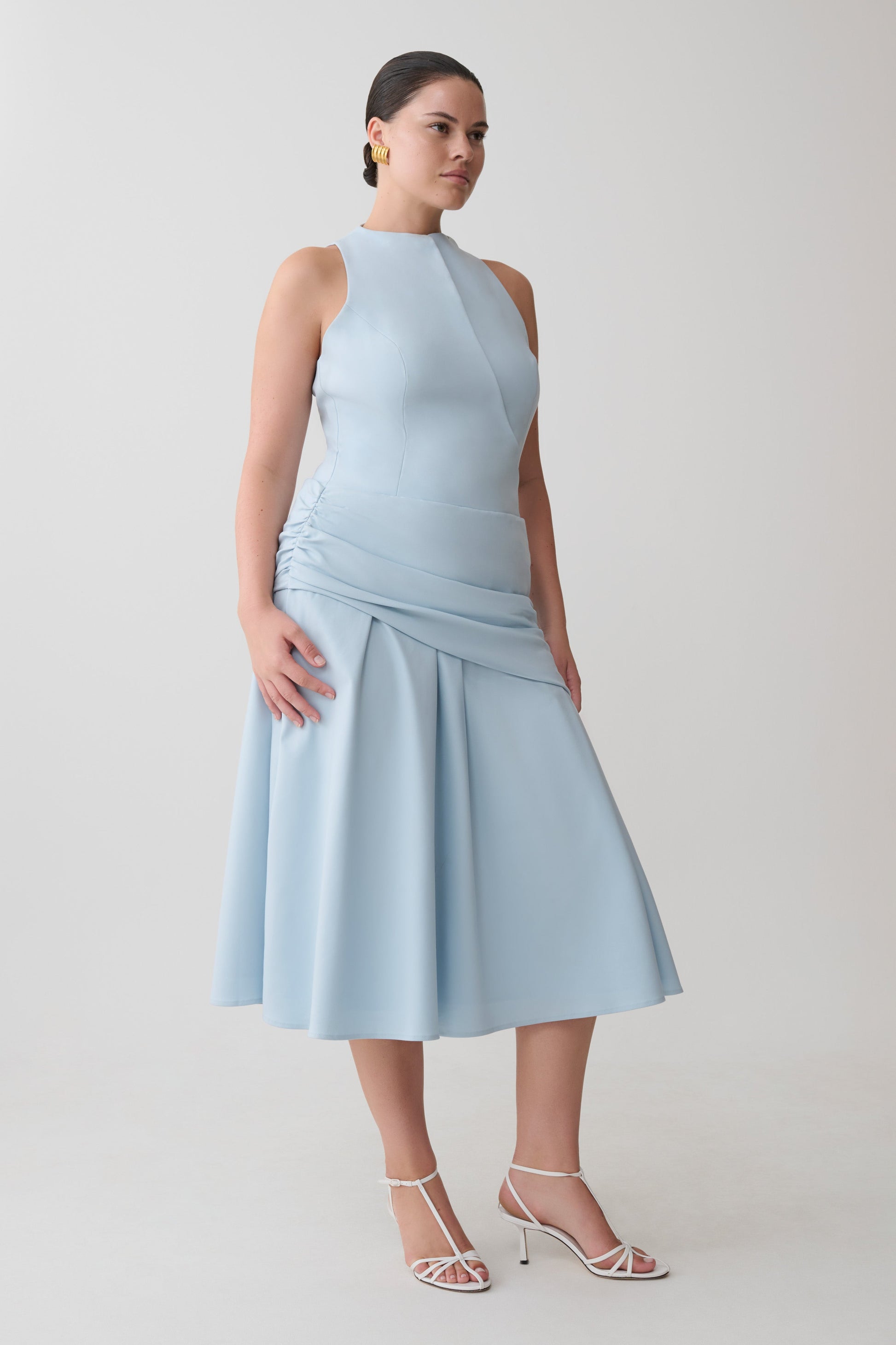 knee length dresses for ladies Emily Wrapped Waist Midi Dress - Sky Blue